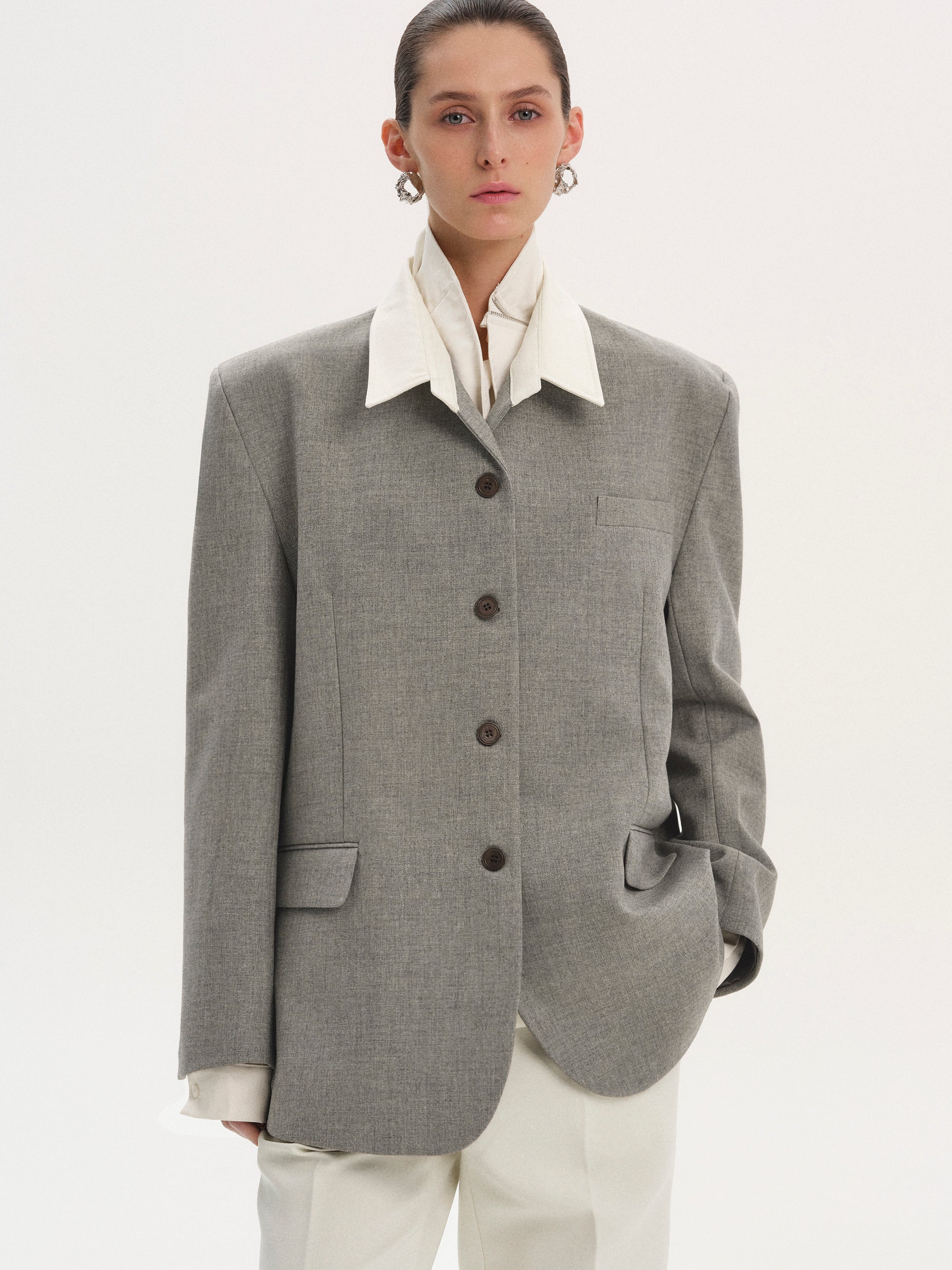 Shirt Collar Blazer, Grey Melange – SourceUnknown