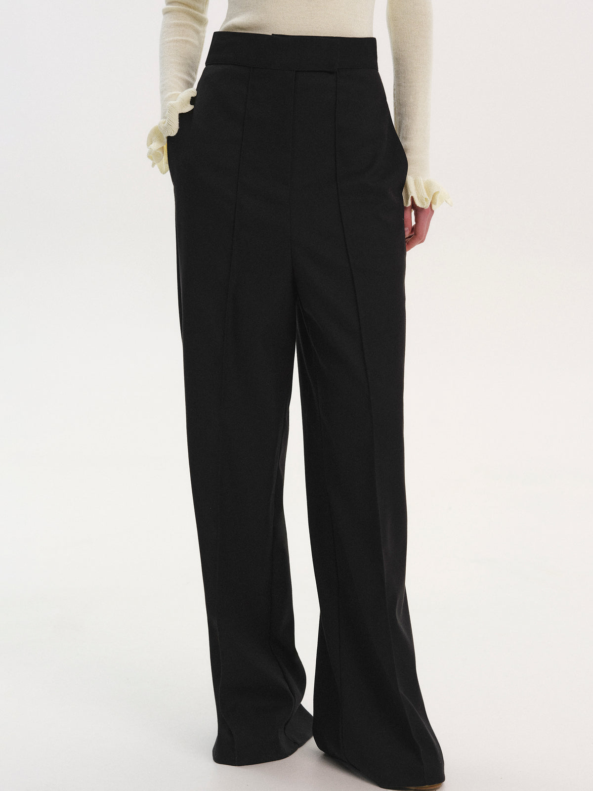 Selvan High Waist Creased Trousers, Black