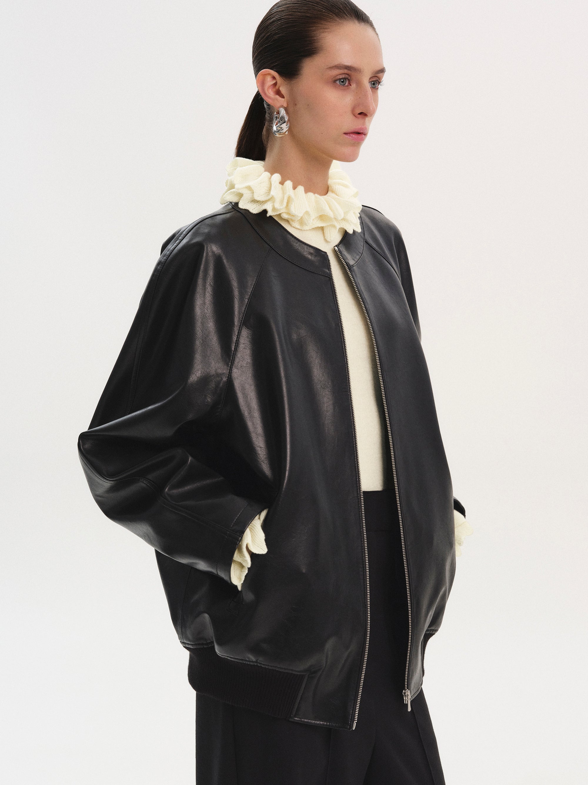 Faux-Leather Zip Jacket, Black – SourceUnknown