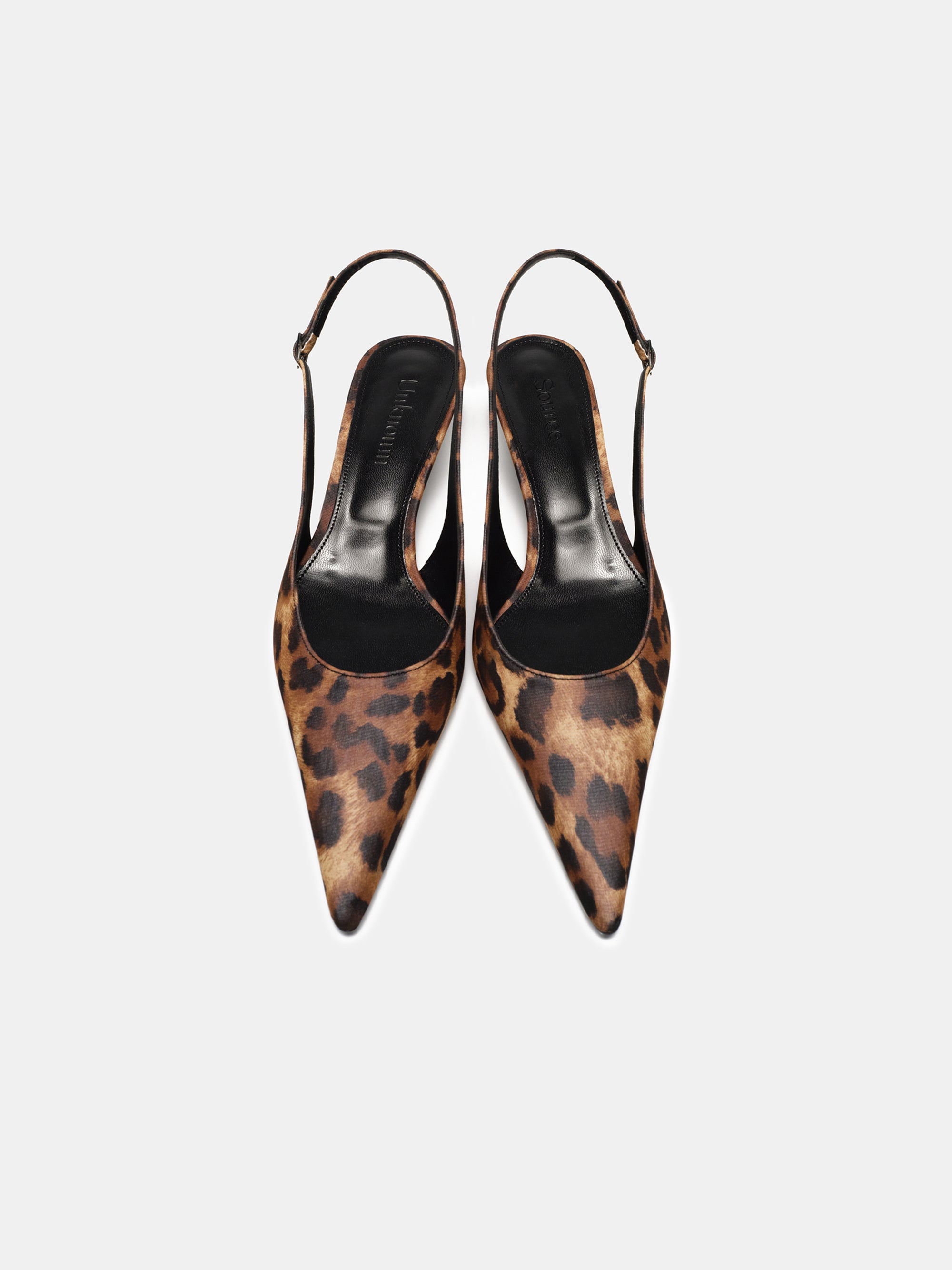 Lafu Leopard-Print Satin Slingback Heels, Brown