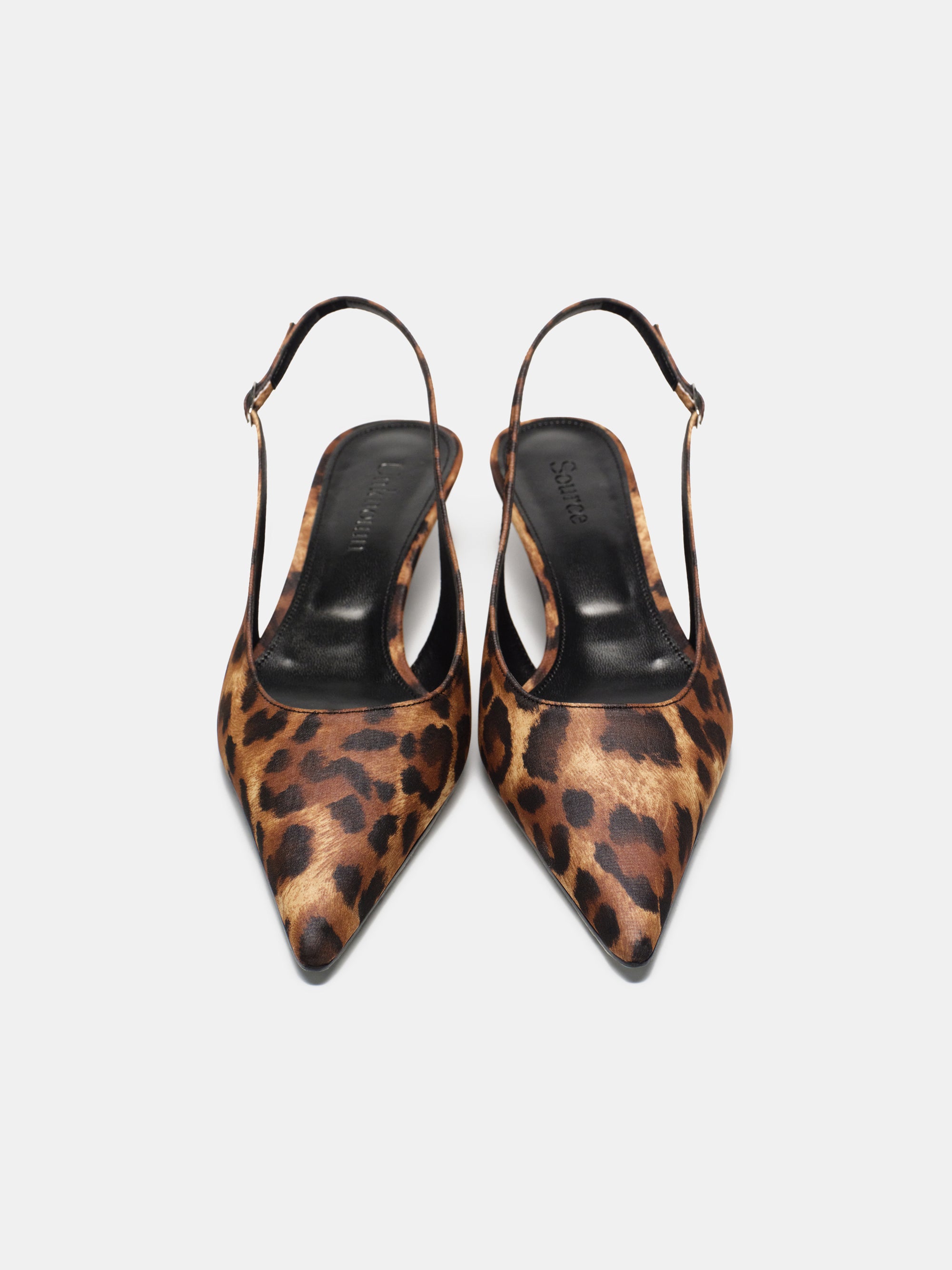 Lafu Leopard-Print Satin Slingback Heels, Brown