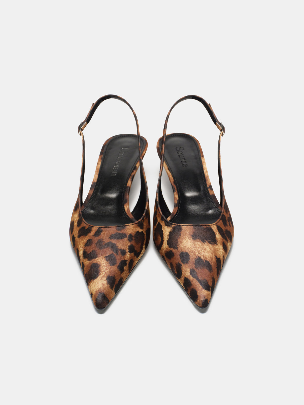 Lafu Leopard-Print Satin Slingback Heels, Brown