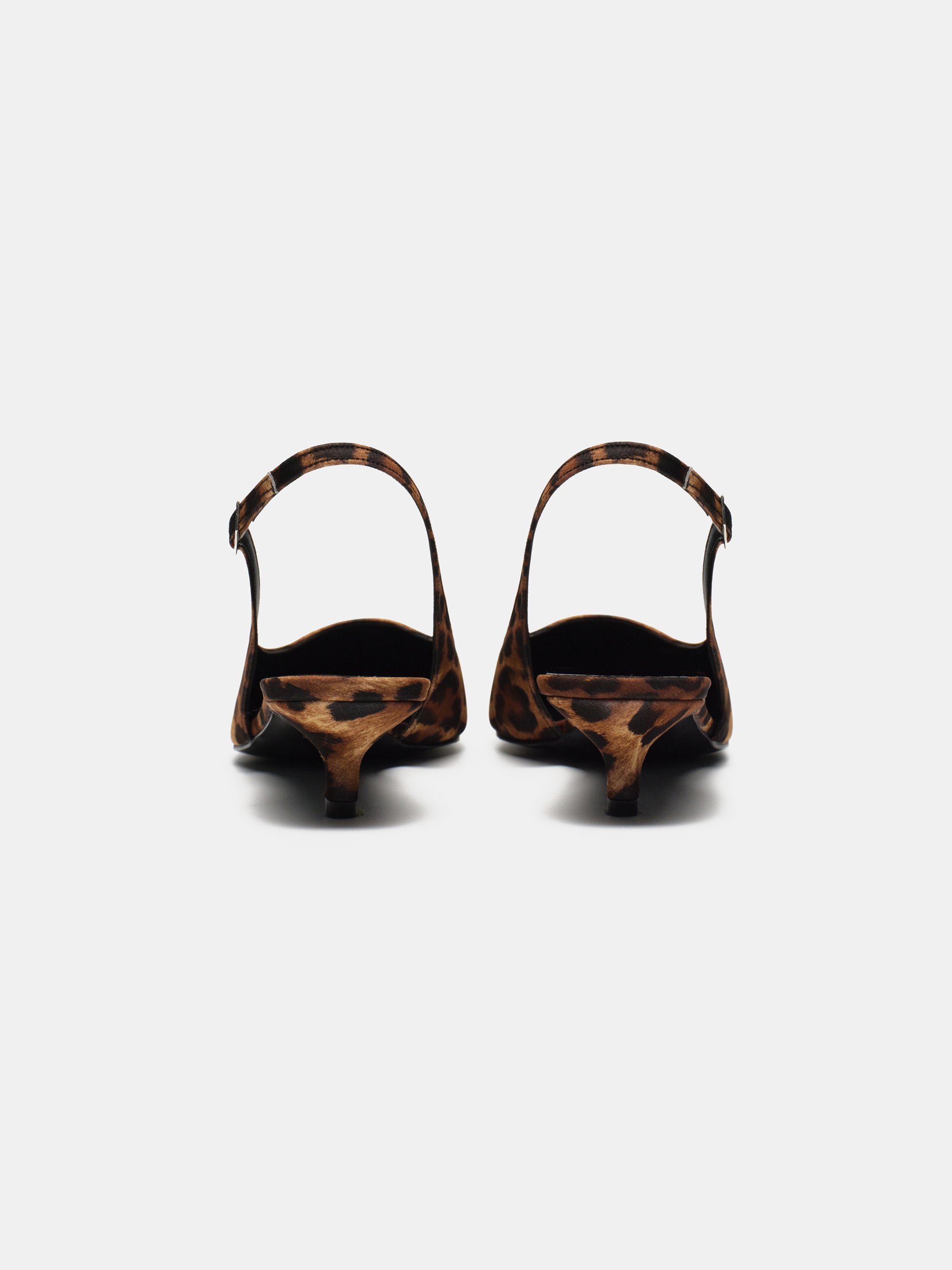 Lafu Leopard-Print Satin Slingback Heels, Brown