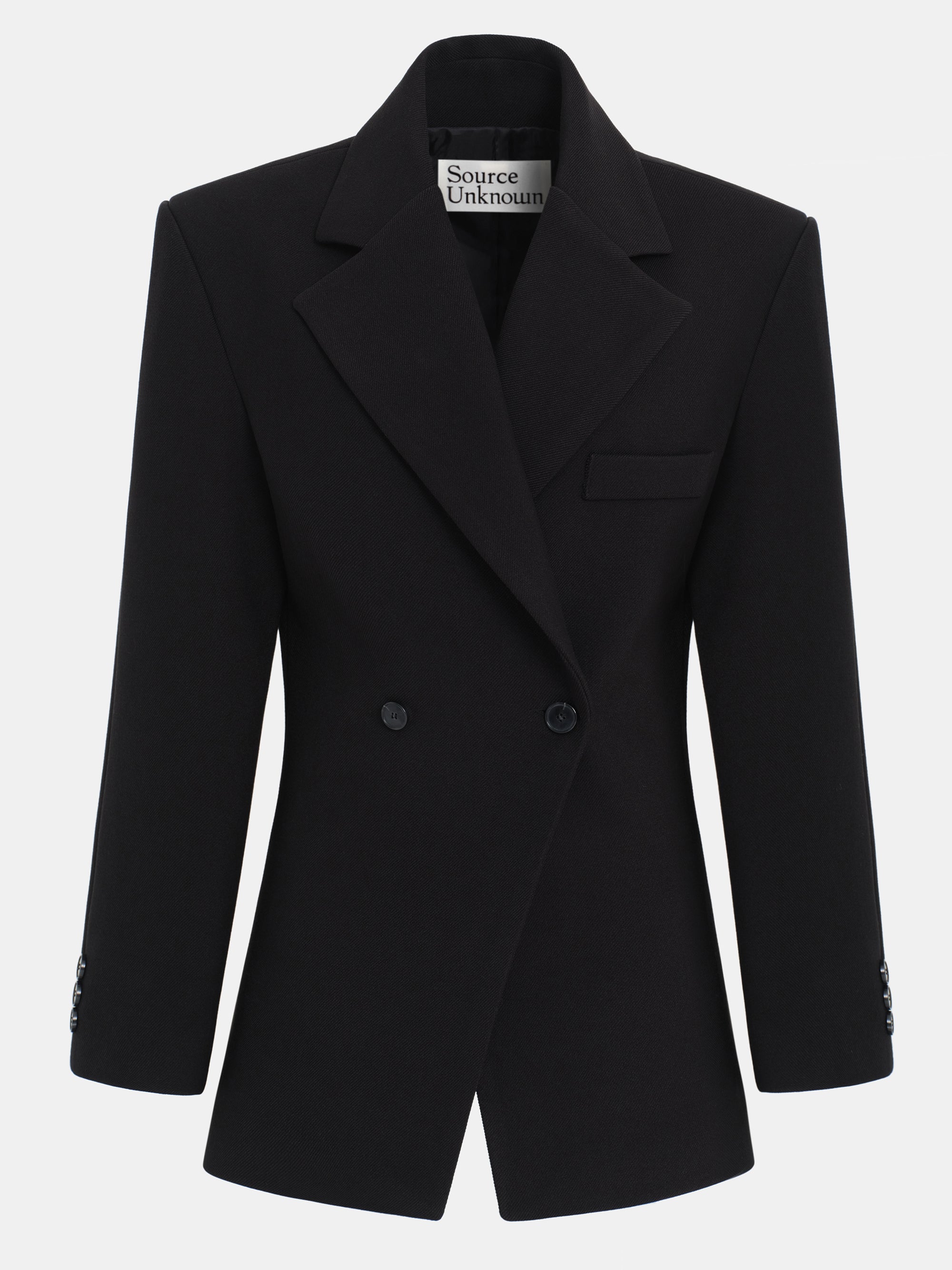 Nangy Double Breasted Cinched Blazer, Black – SourceUnknown