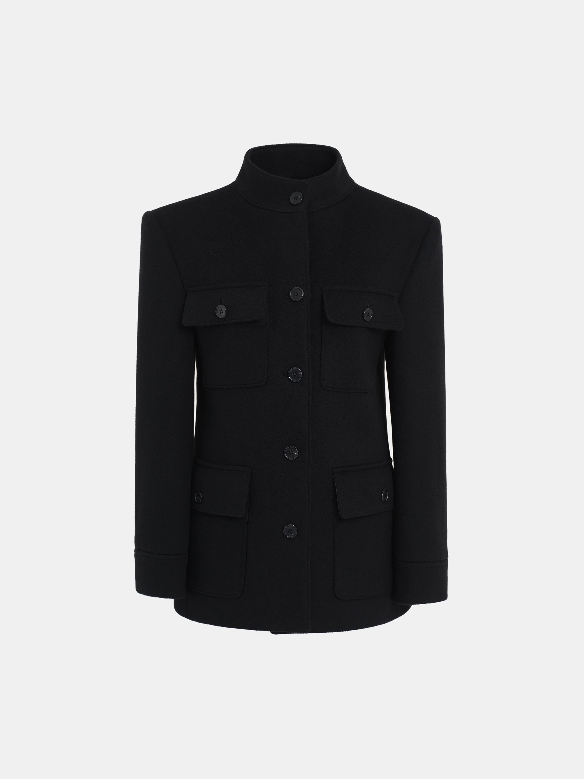Wool Cashmere Officer Jacket, Black