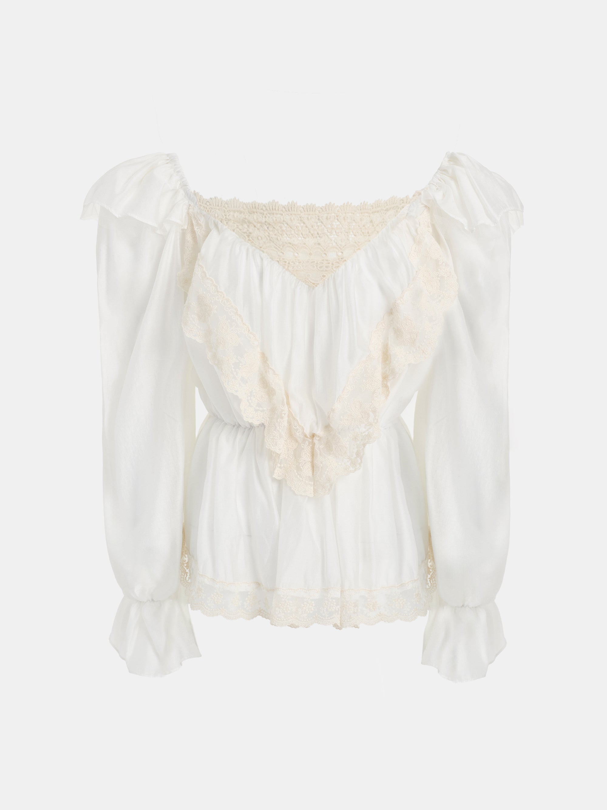 Broderie Lace Ruffle Blouse, Ivory