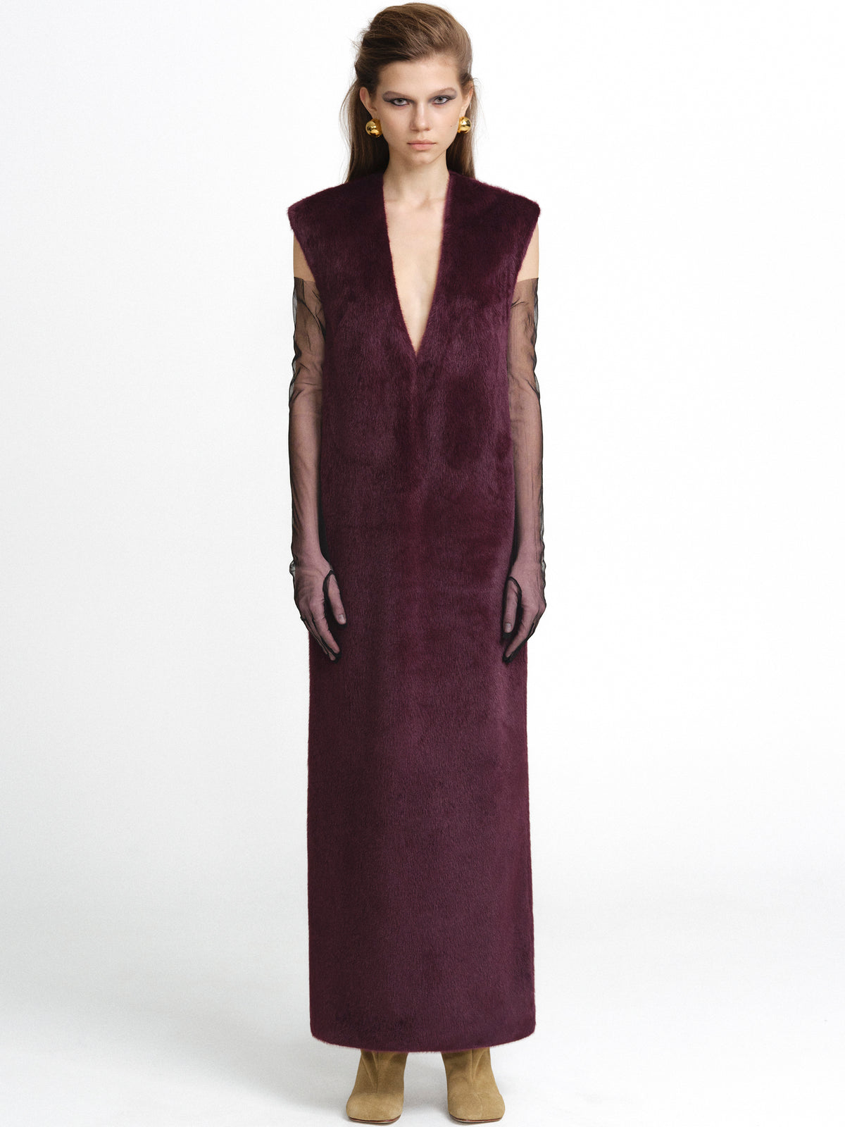 Cassylia Faux-Fur Dress, Burgundy