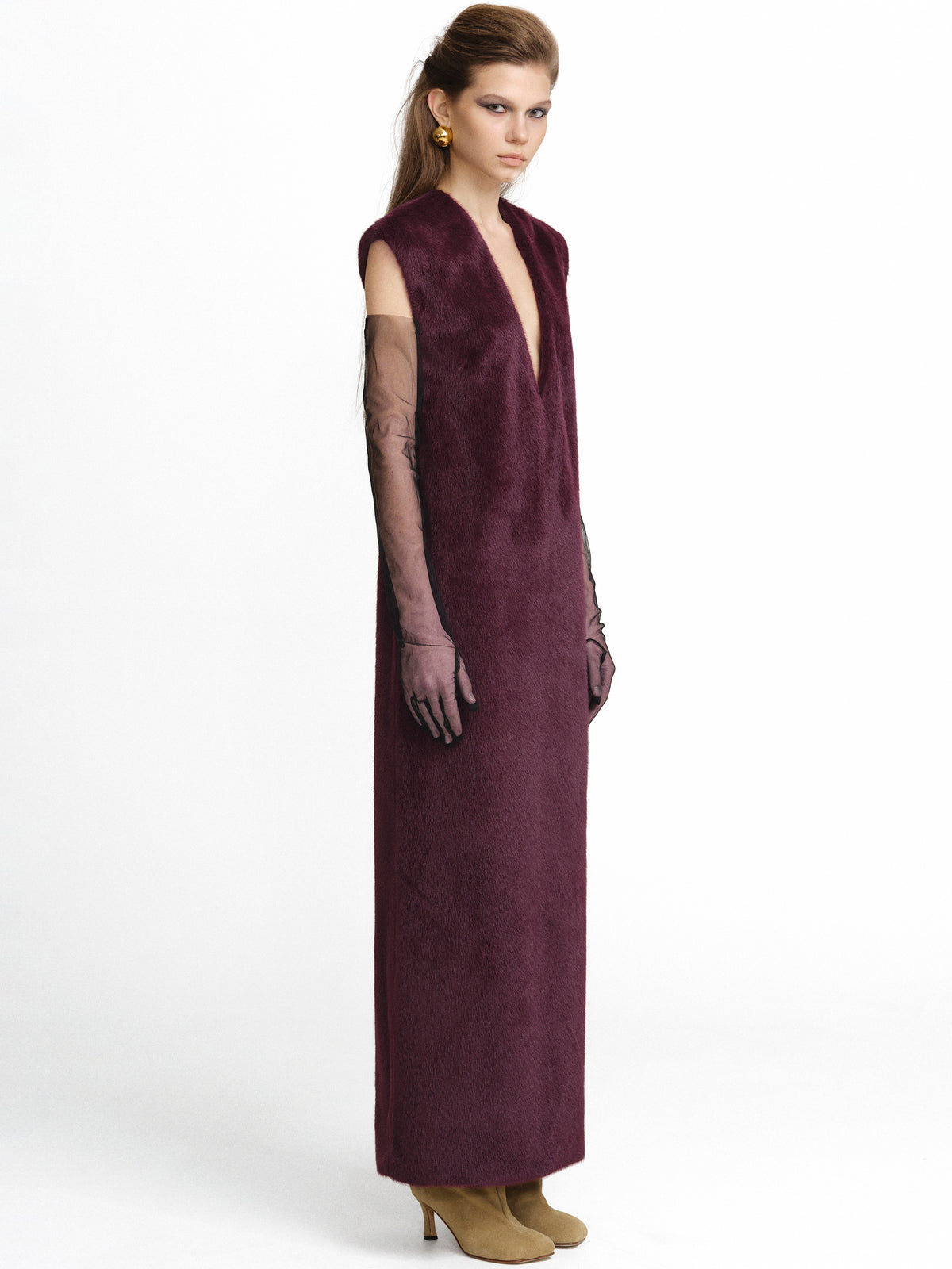 Cassylia Faux-Fur Dress, Burgundy