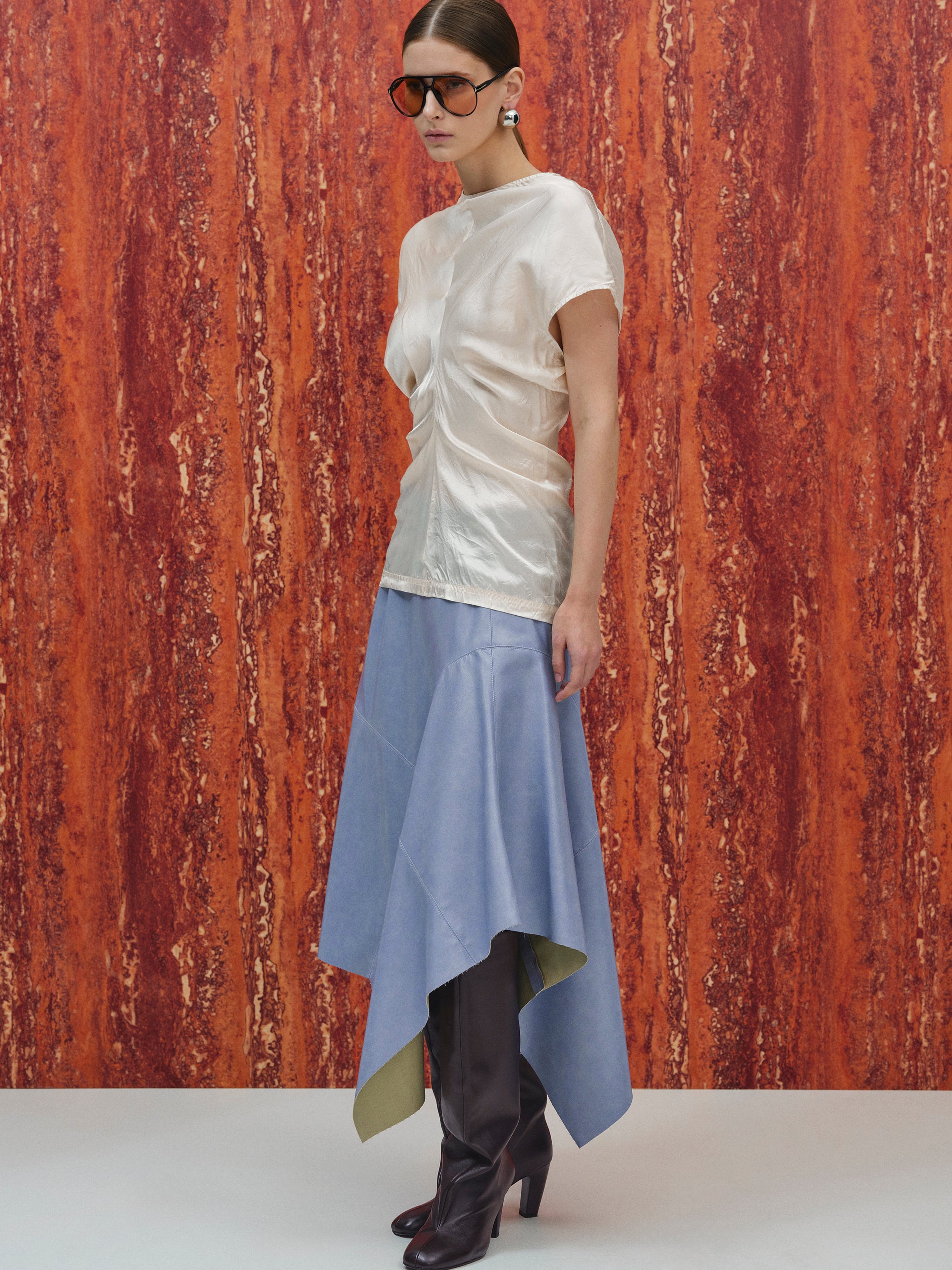 Caliga Slouch Waist Satin Top, Ivory