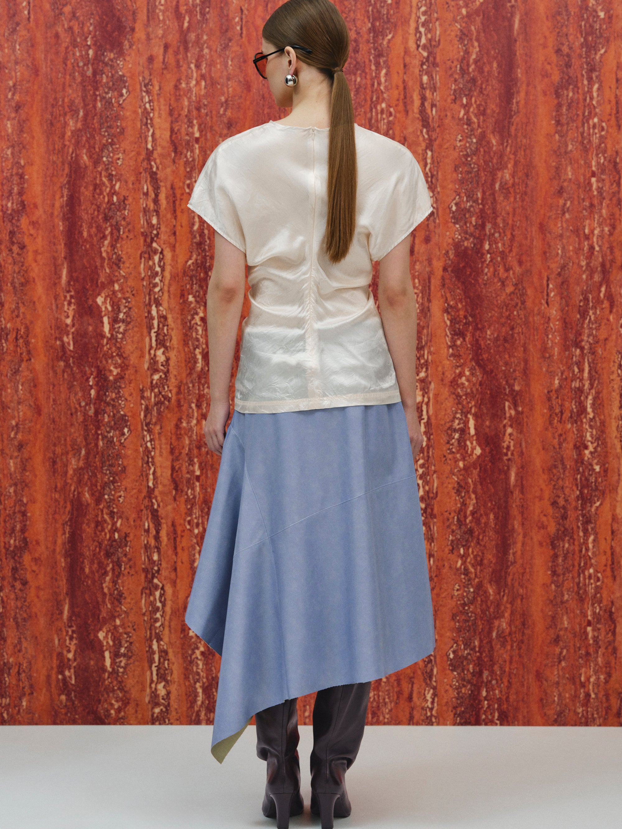 Caliga Slouch Waist Satin Top, Ivory