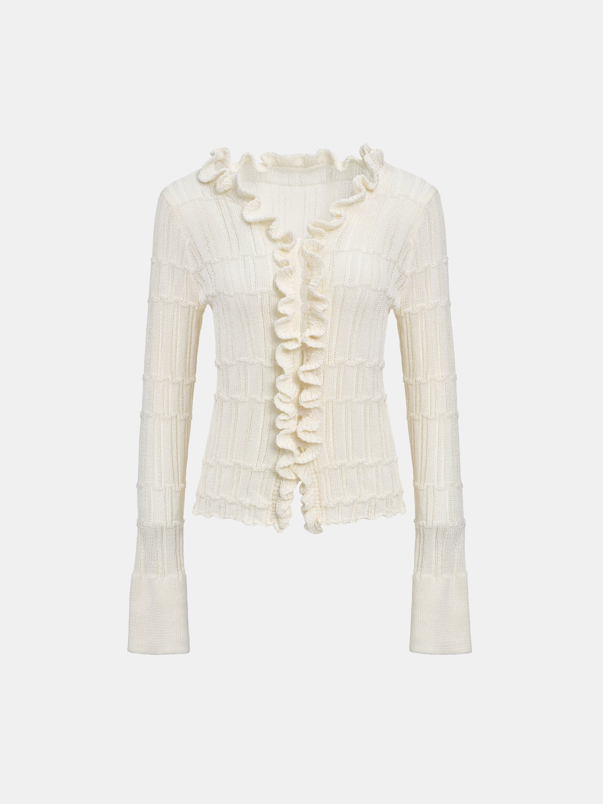 Frilled Knit Cardigan, Ivory