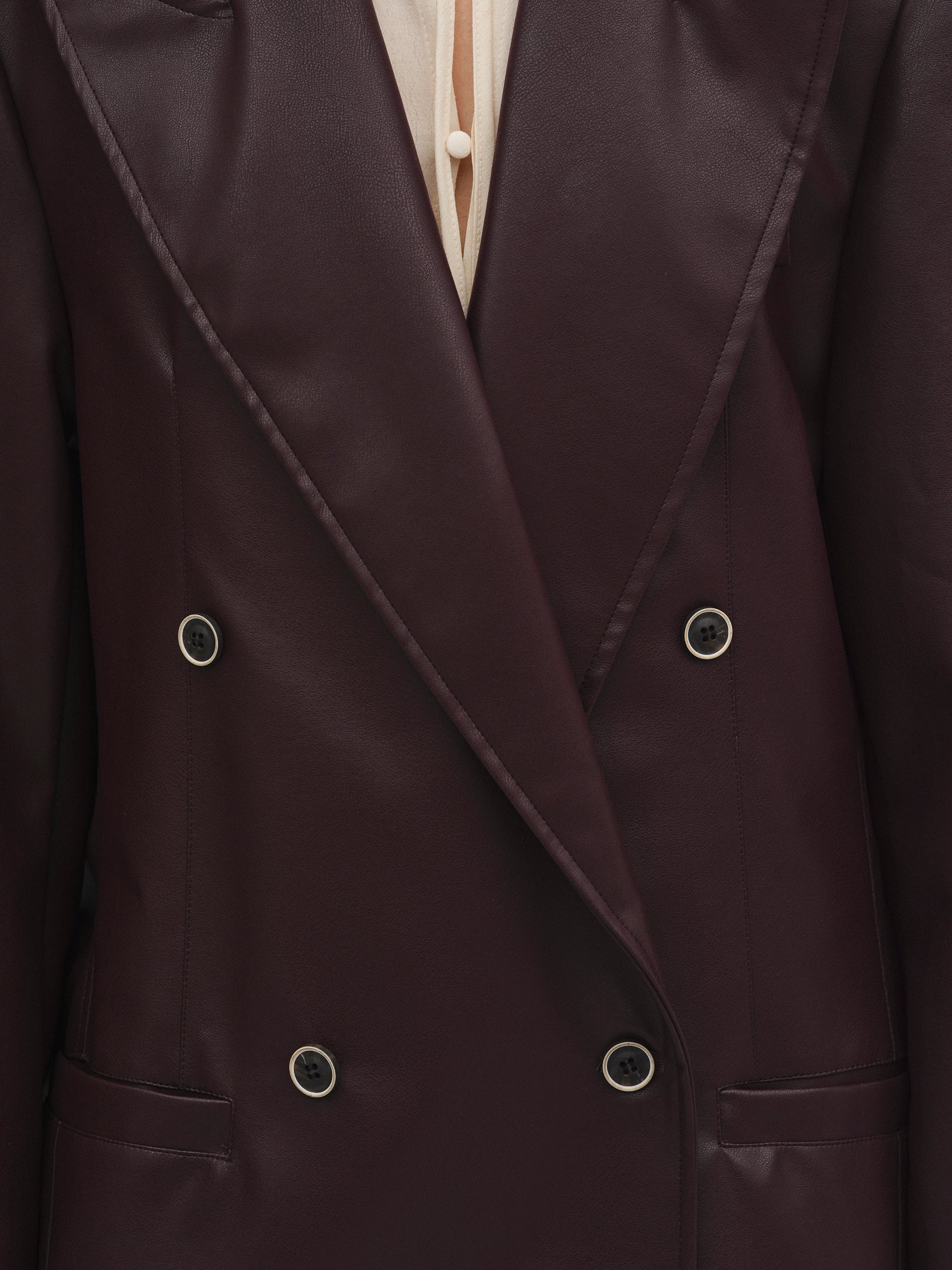 Kasos Faux Leather Double-Breasted Blazer, Brown