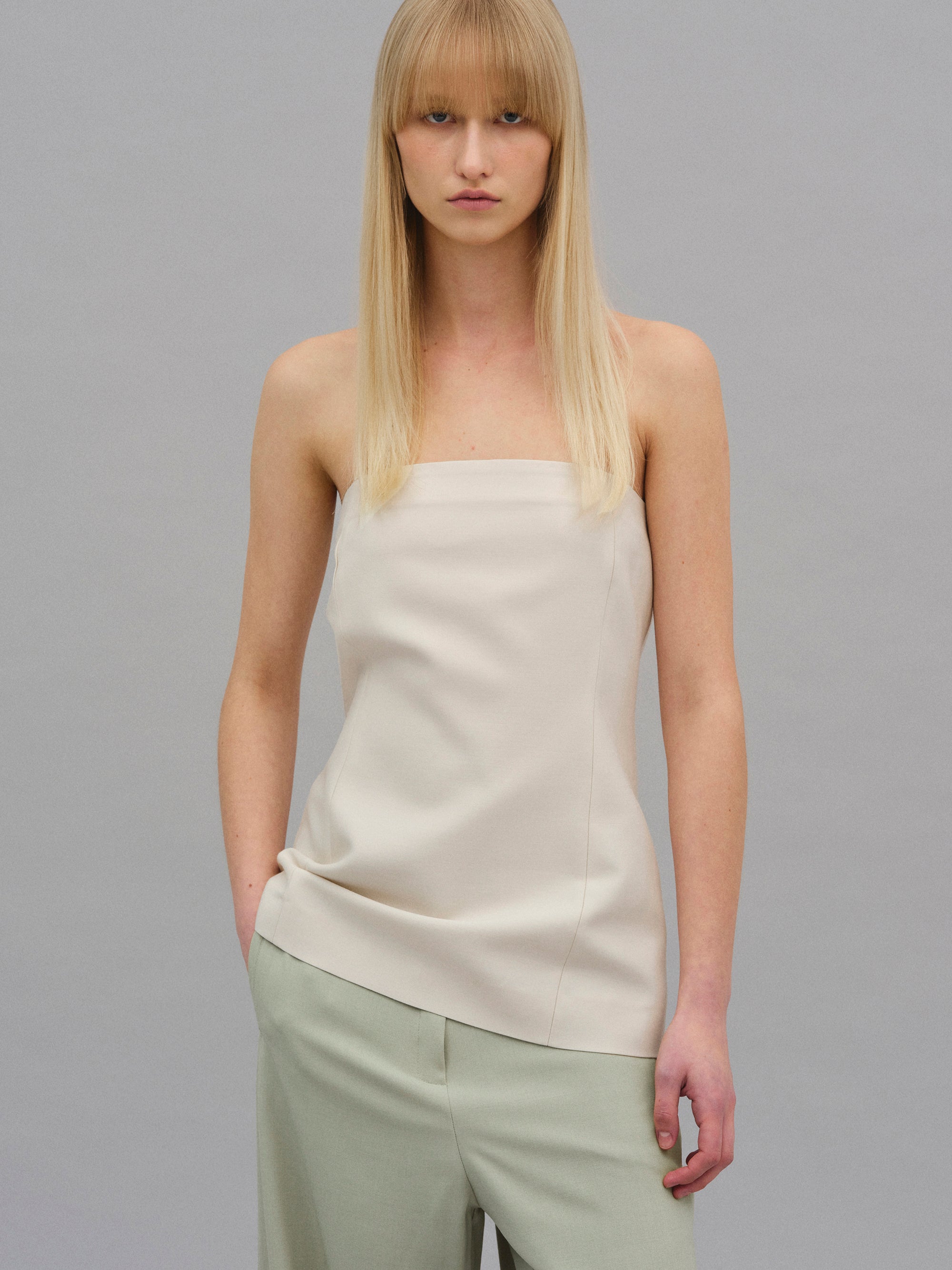 Wool-Silk Bustier, Ivory