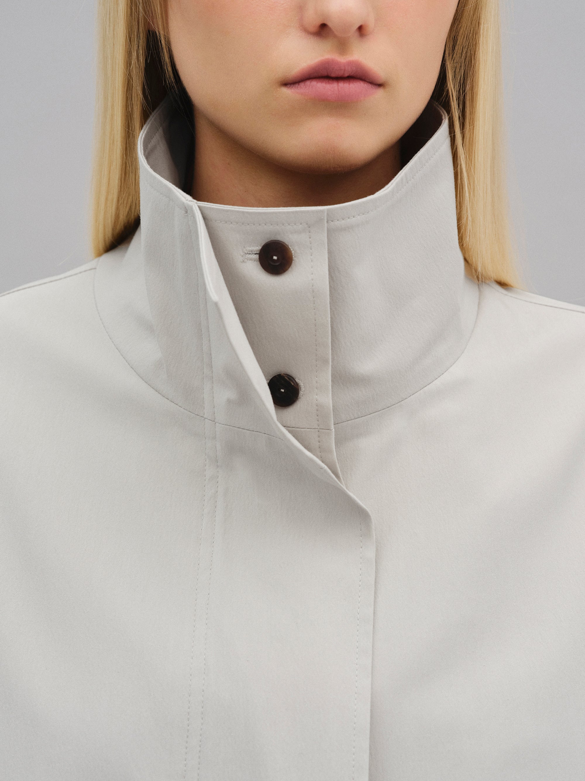 Paolo High-Neck Trench Coat, Beige