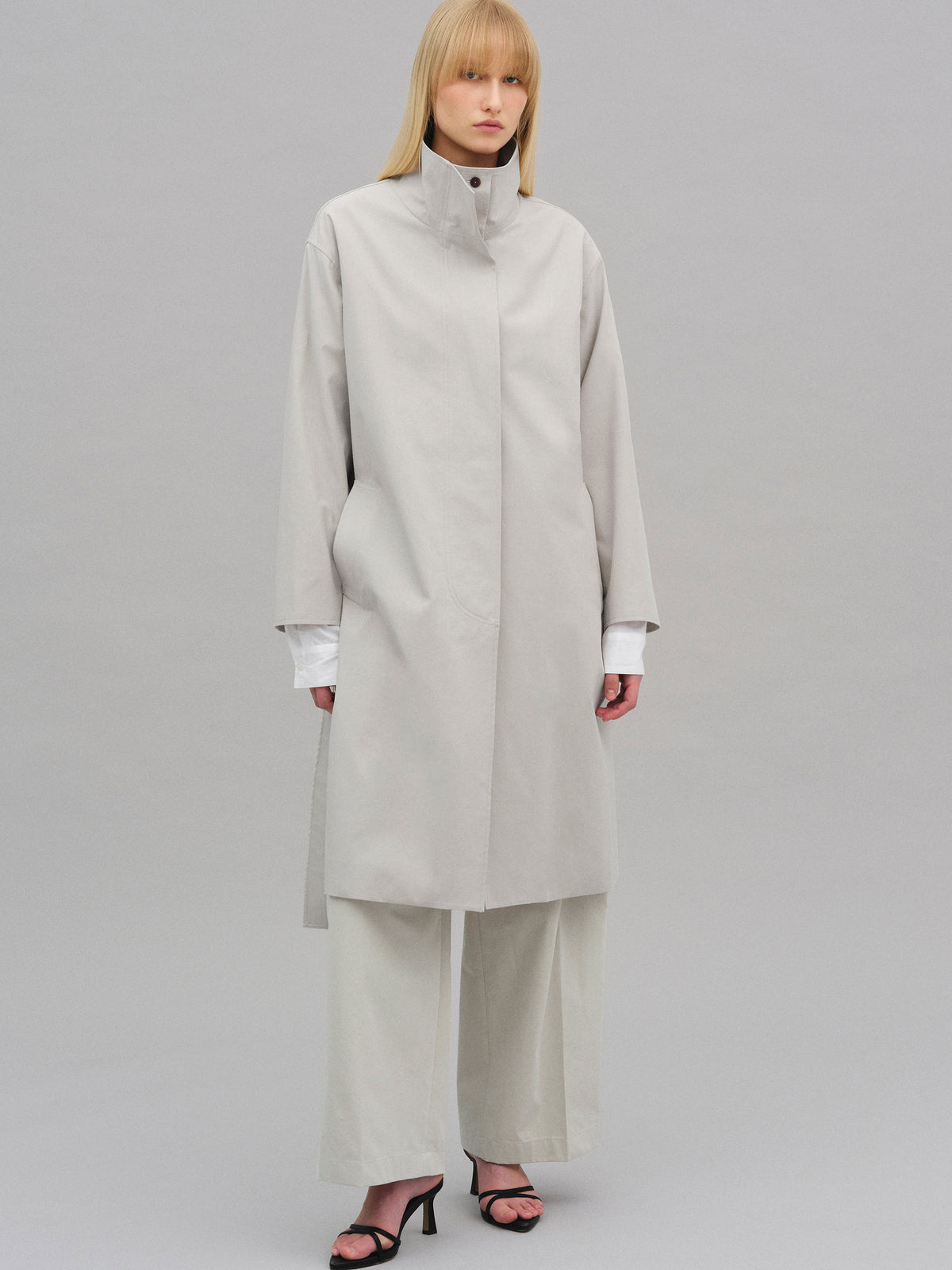 Paolo High-Neck Trench Coat, Beige