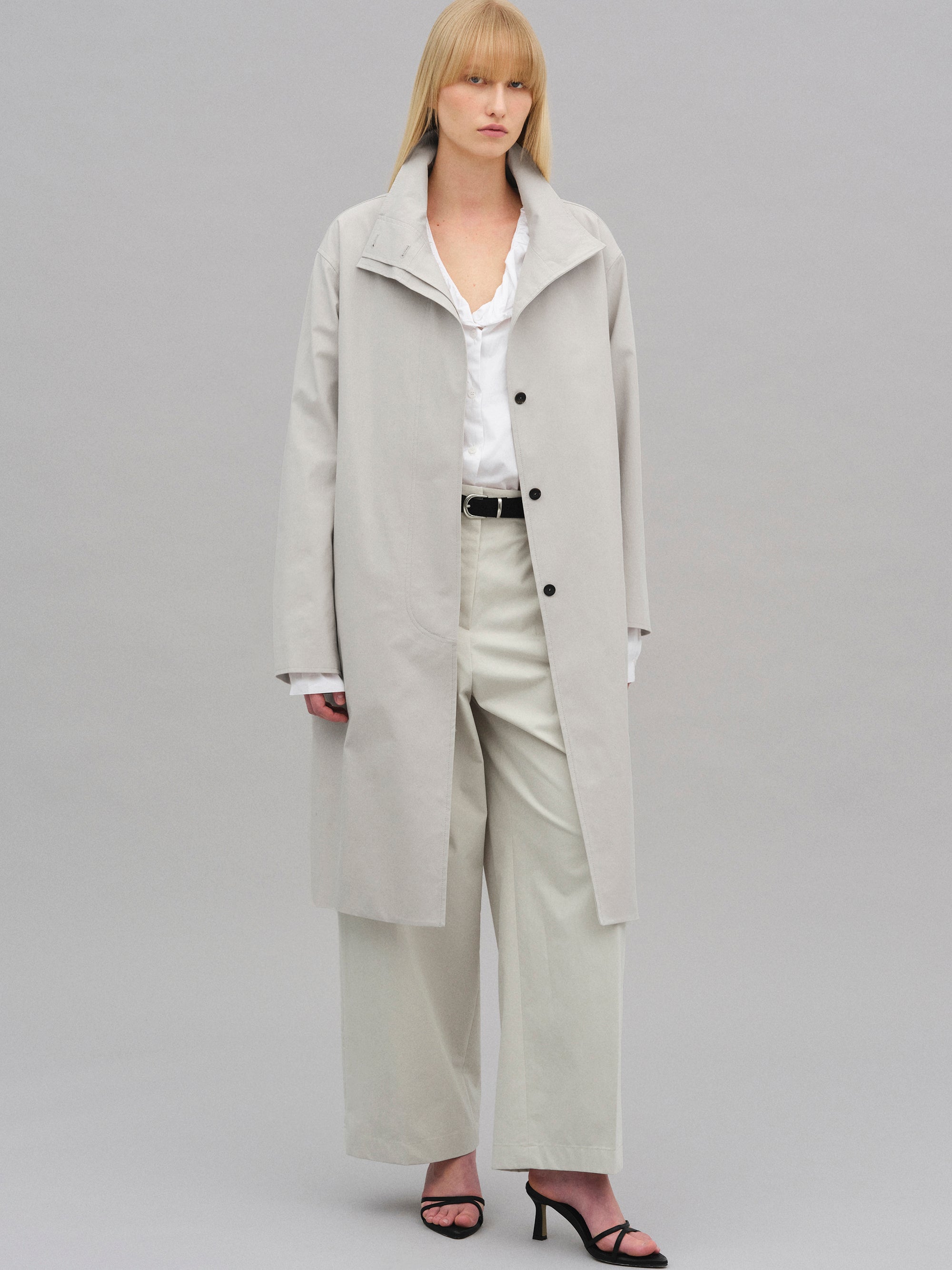 Paolo High-Neck Trench Coat, Beige