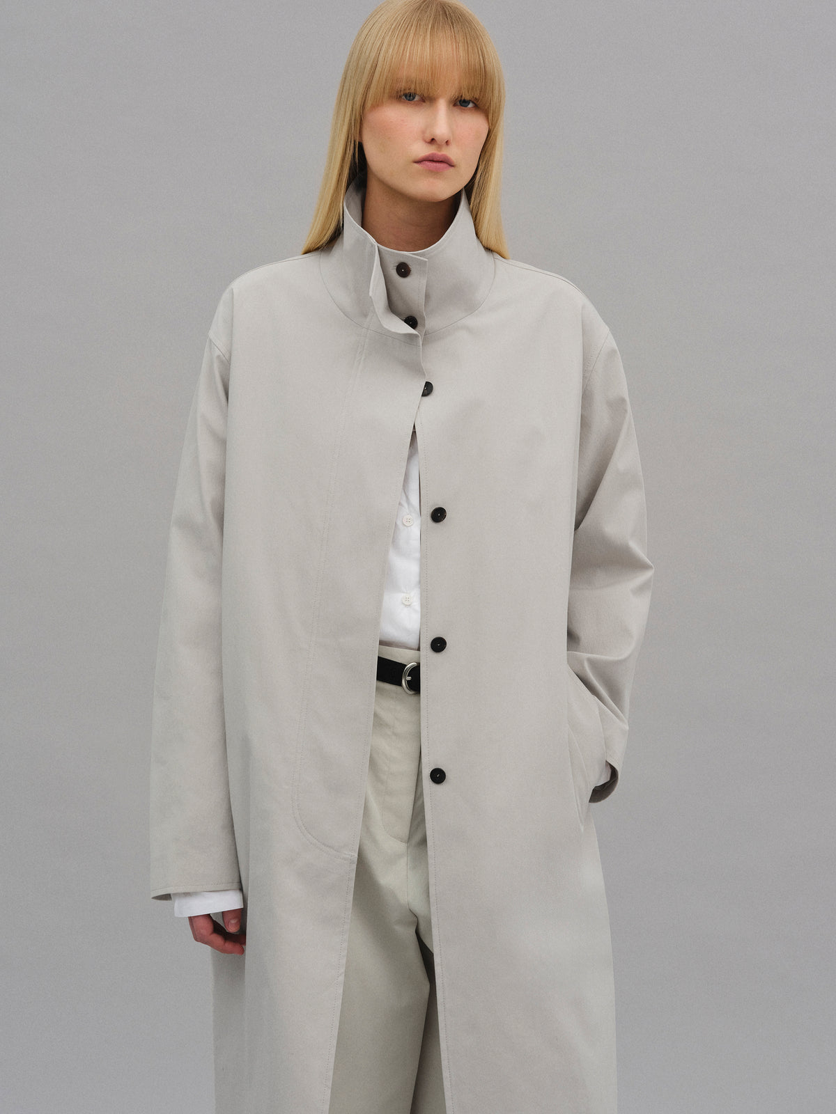 Paolo High-Neck Trench Coat, Beige