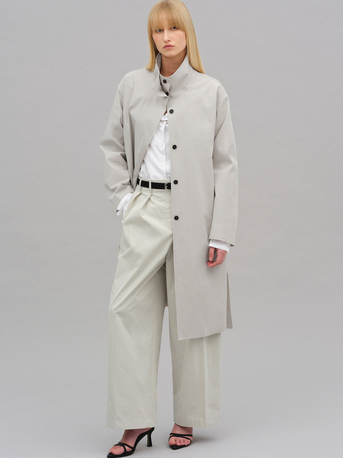 Paolo High-Neck Trench Coat, Beige