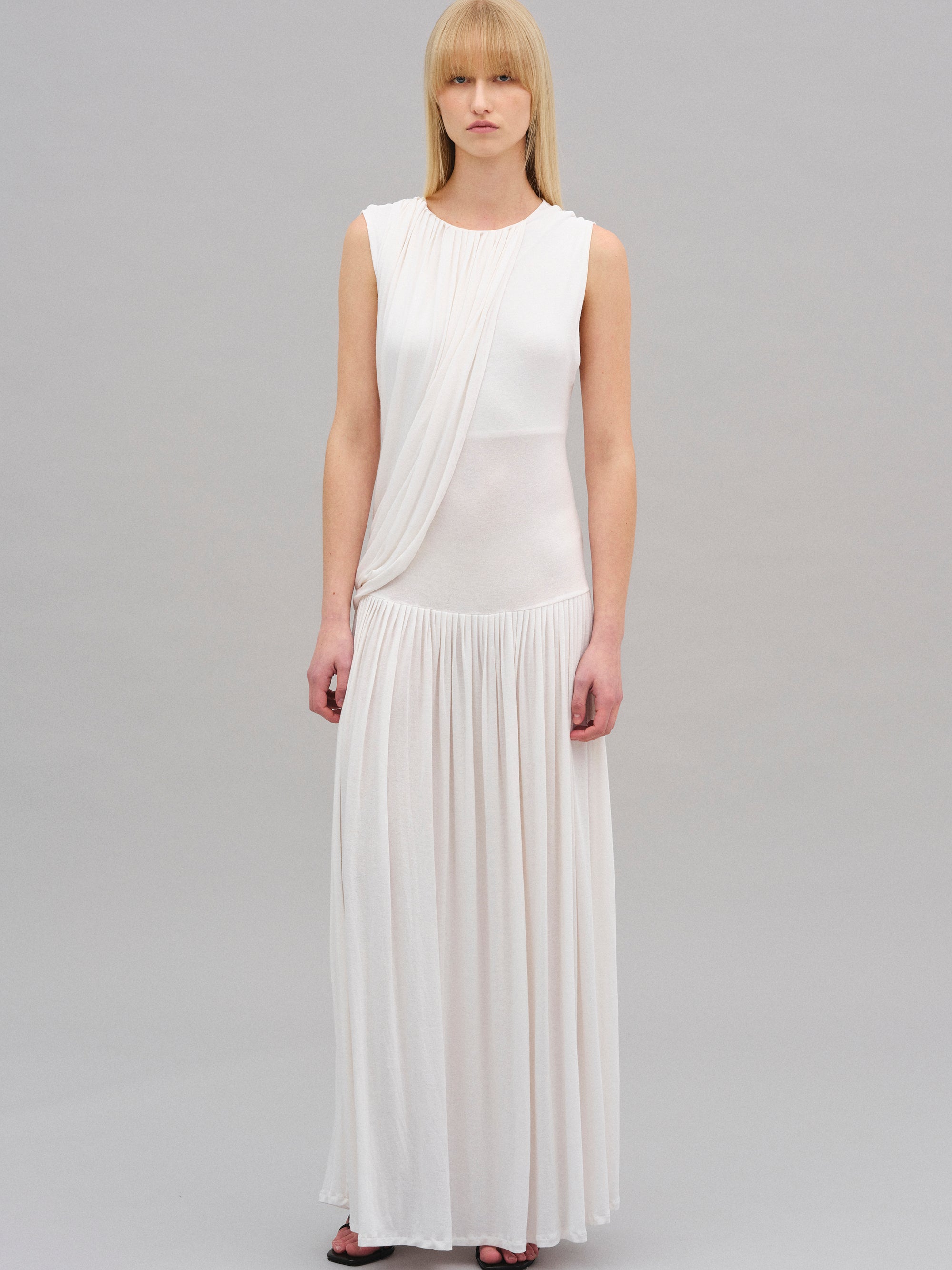 Draped Maxi Dress, White