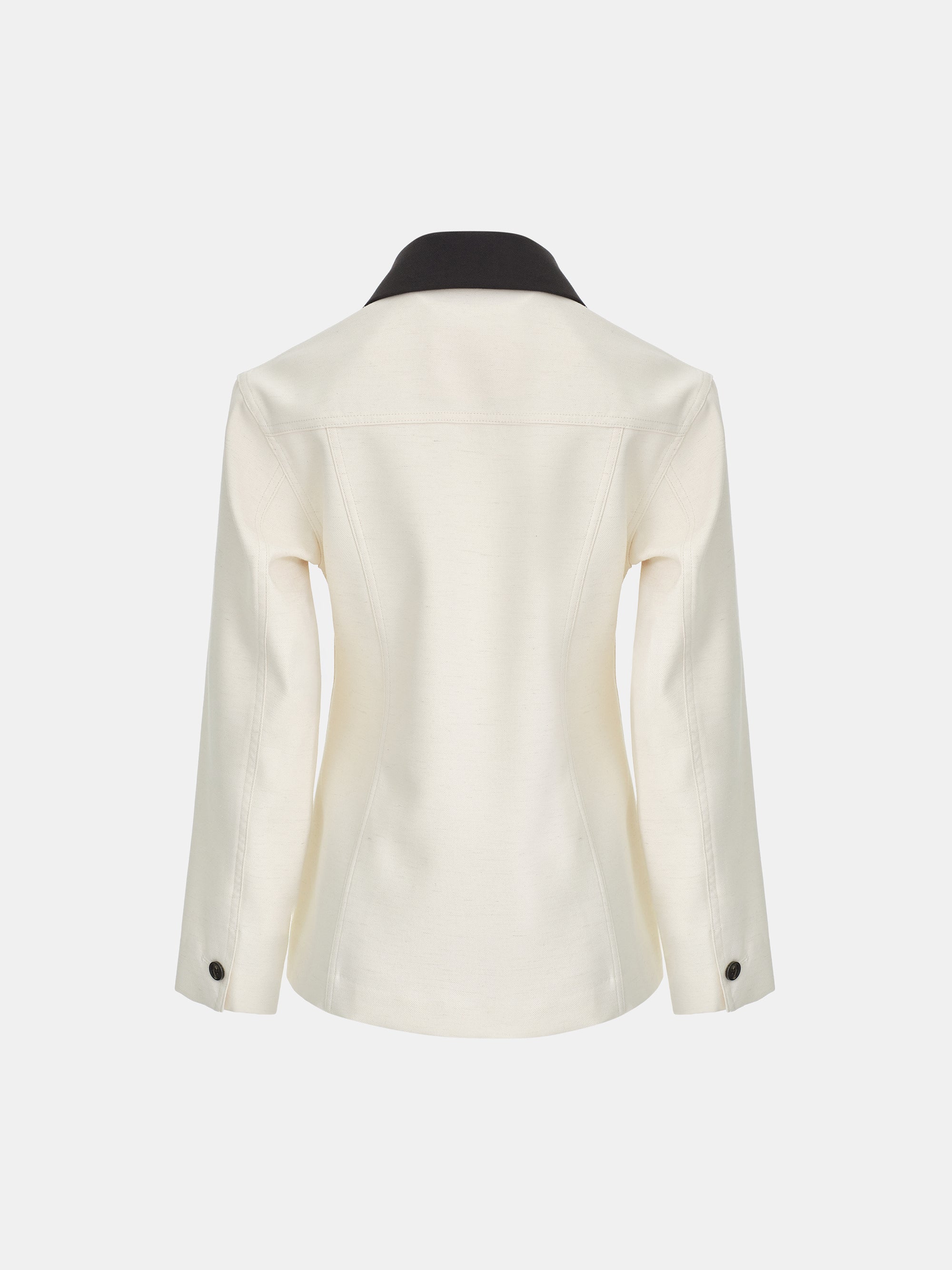 Contrast-Collar Zip Jacket, Ivory