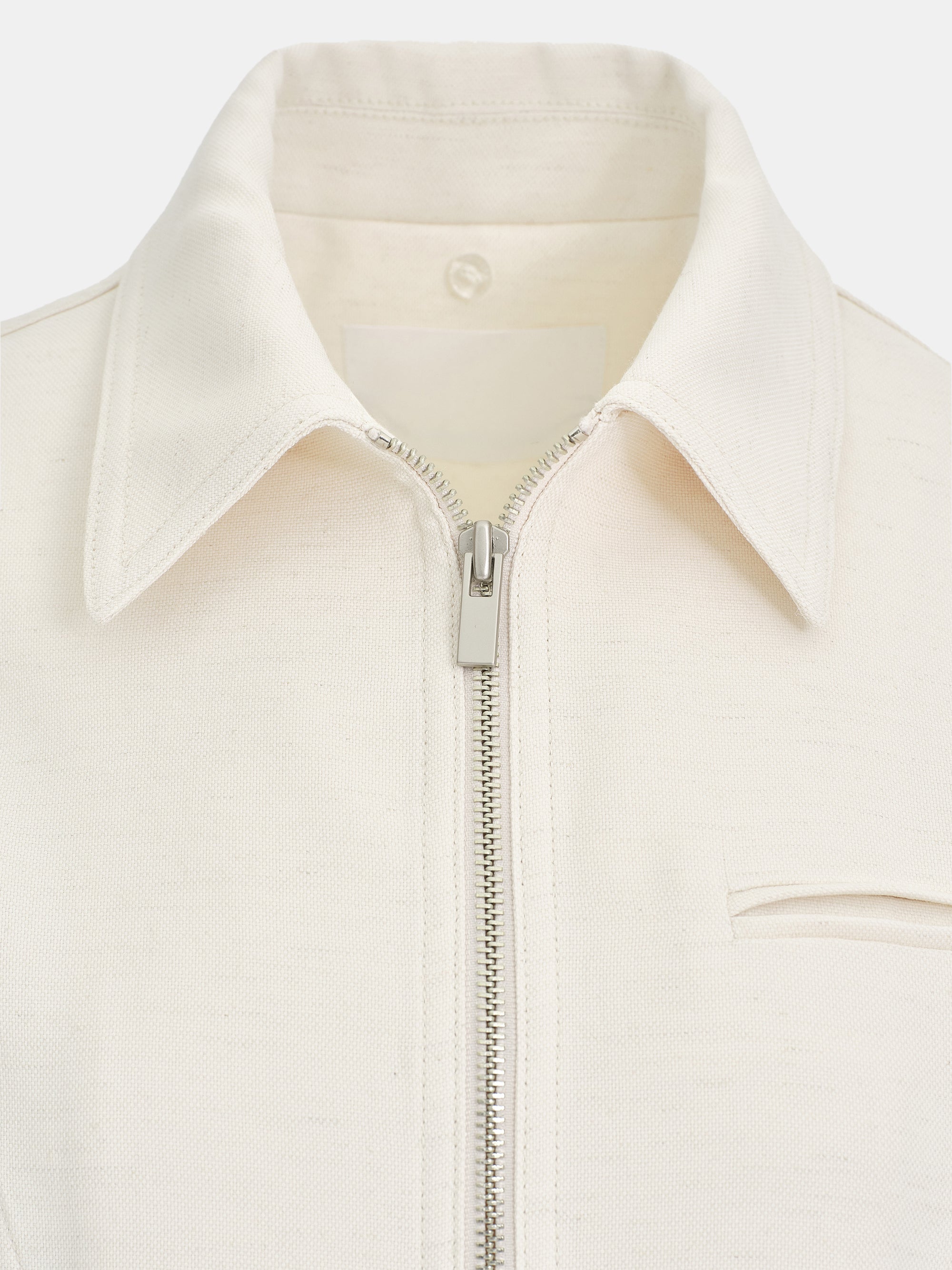 Contrast-Collar Zip Jacket, Ivory