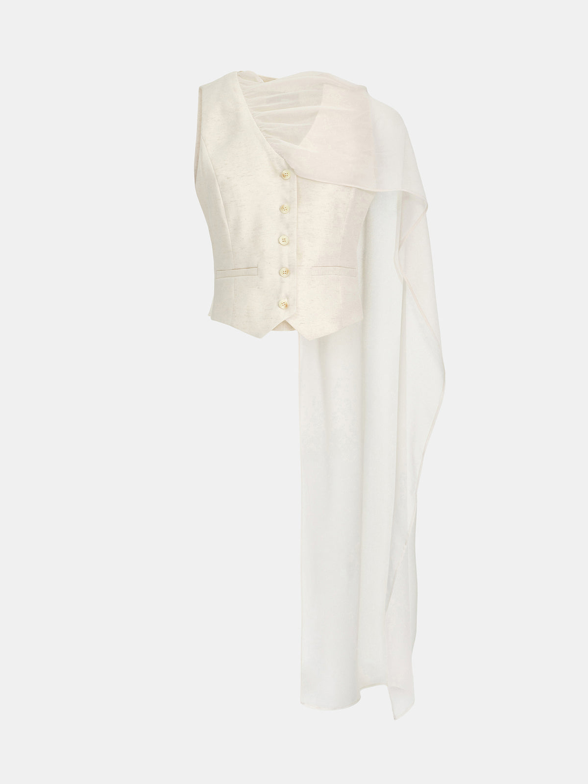 Adelia Scarf-Neck Waistcoat, Cream