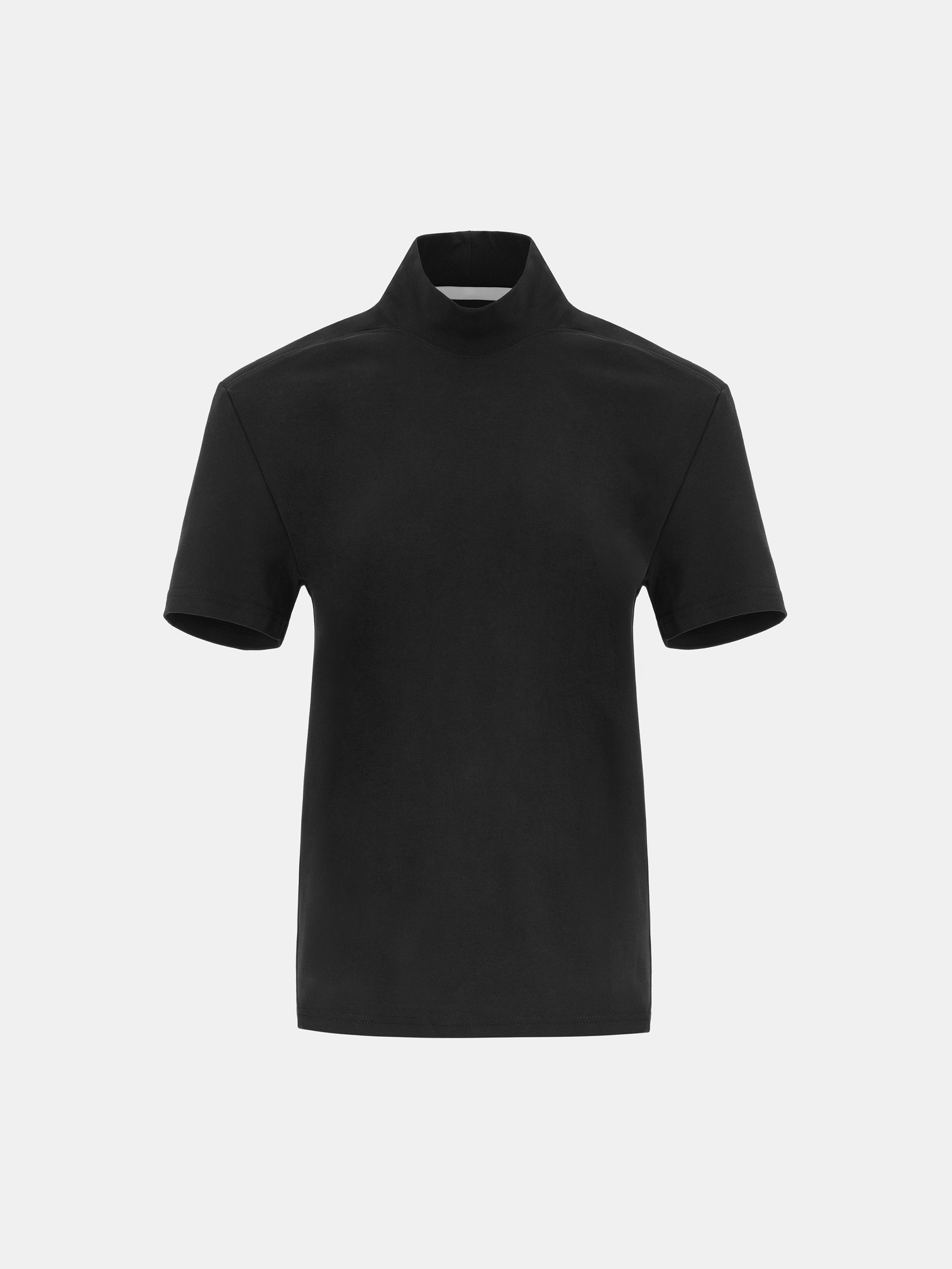 Mock-Neck Jersey T-Shirt, Black