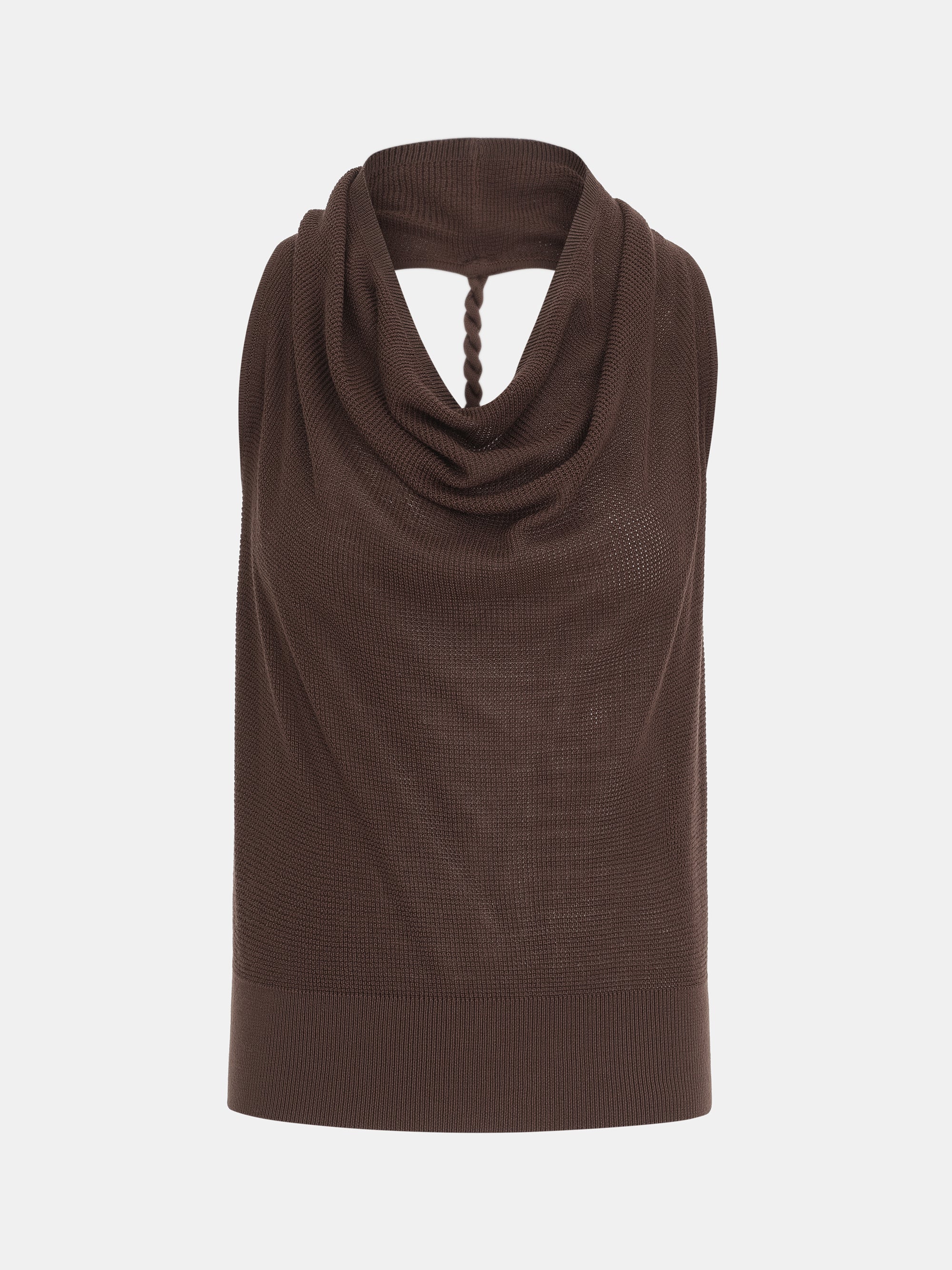 Cowl-Neck Halter Knit Top, Brown