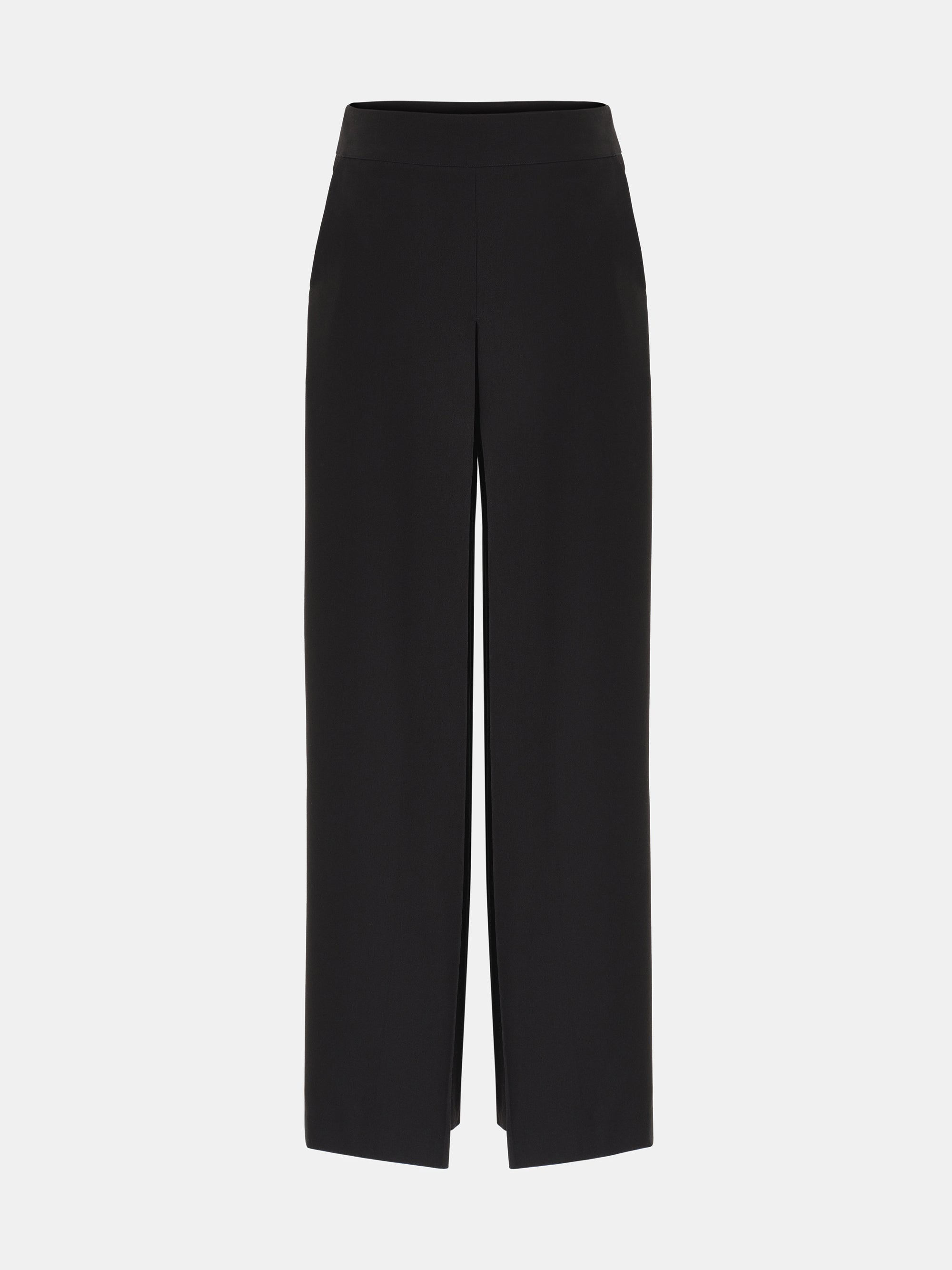 Box-Pleat Wide Trousers, Black