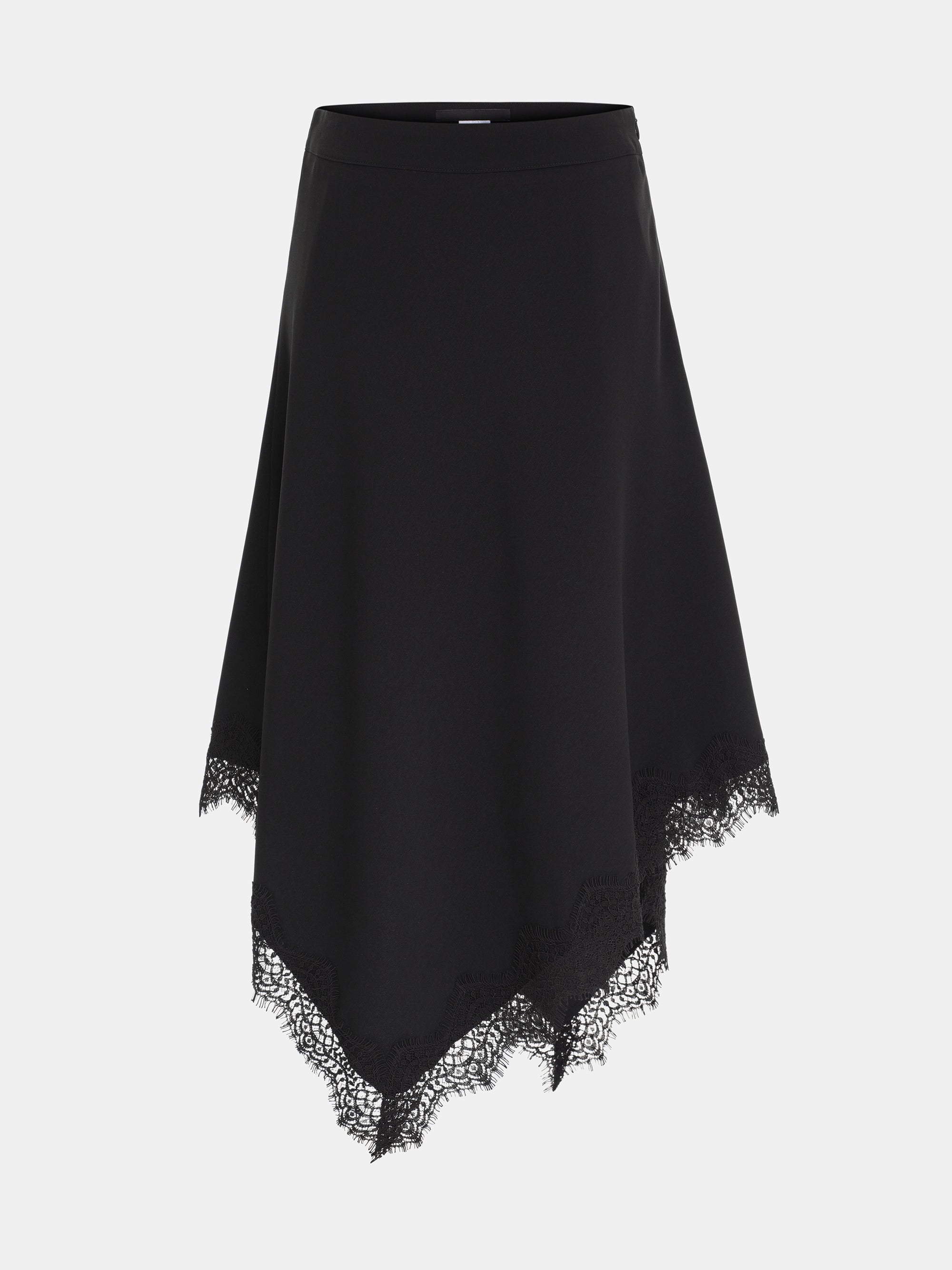 Asymmetric Lace-Trimmed Skirt, Black