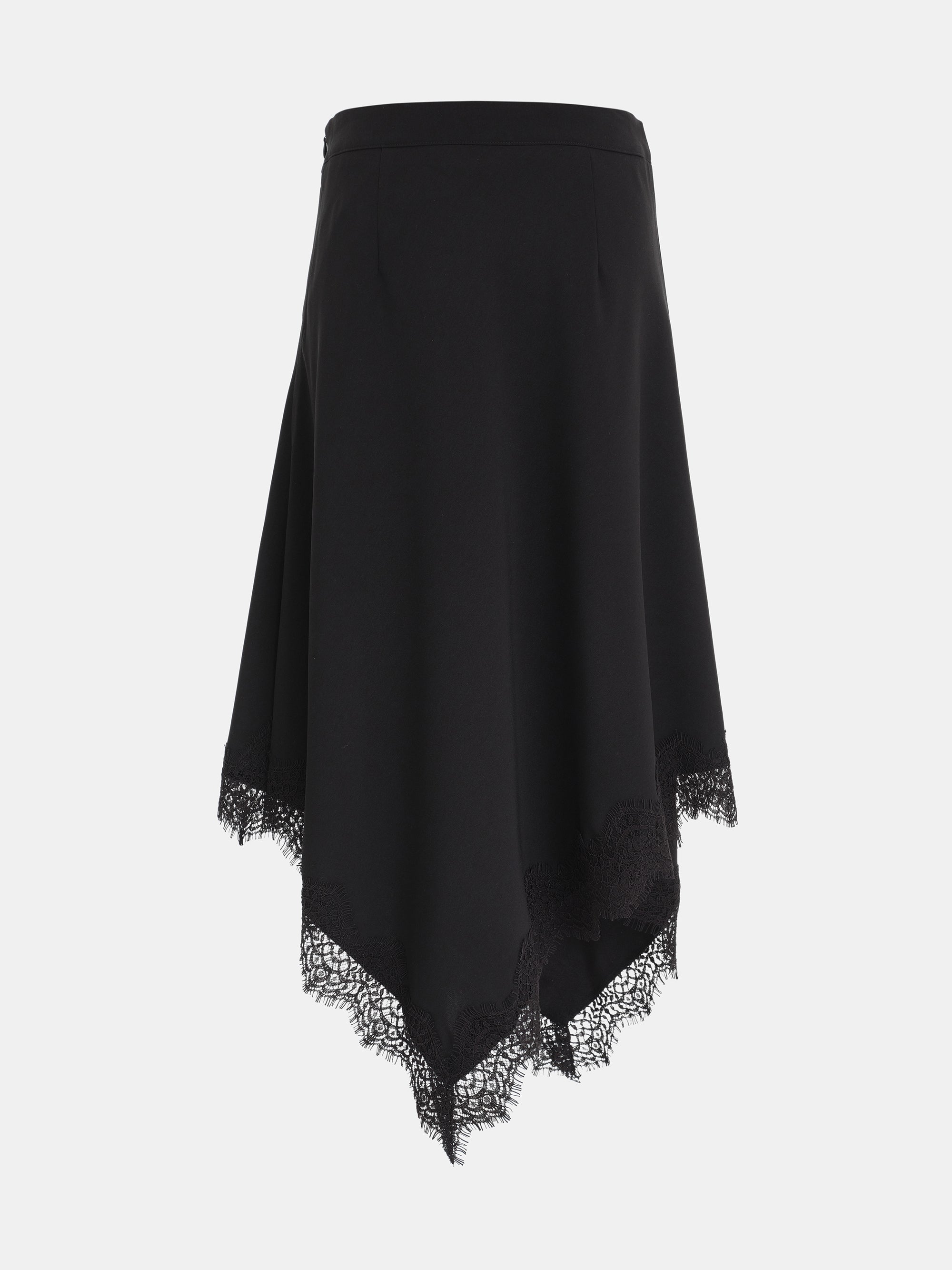 Asymmetric Lace-Trimmed Skirt, Black
