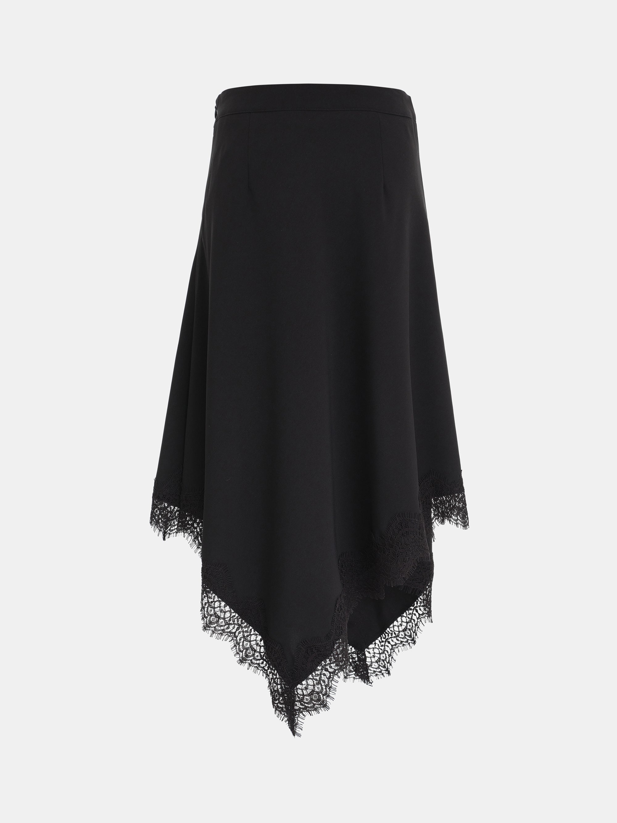 Asymmetric Lace-Trimmed Skirt, Black
