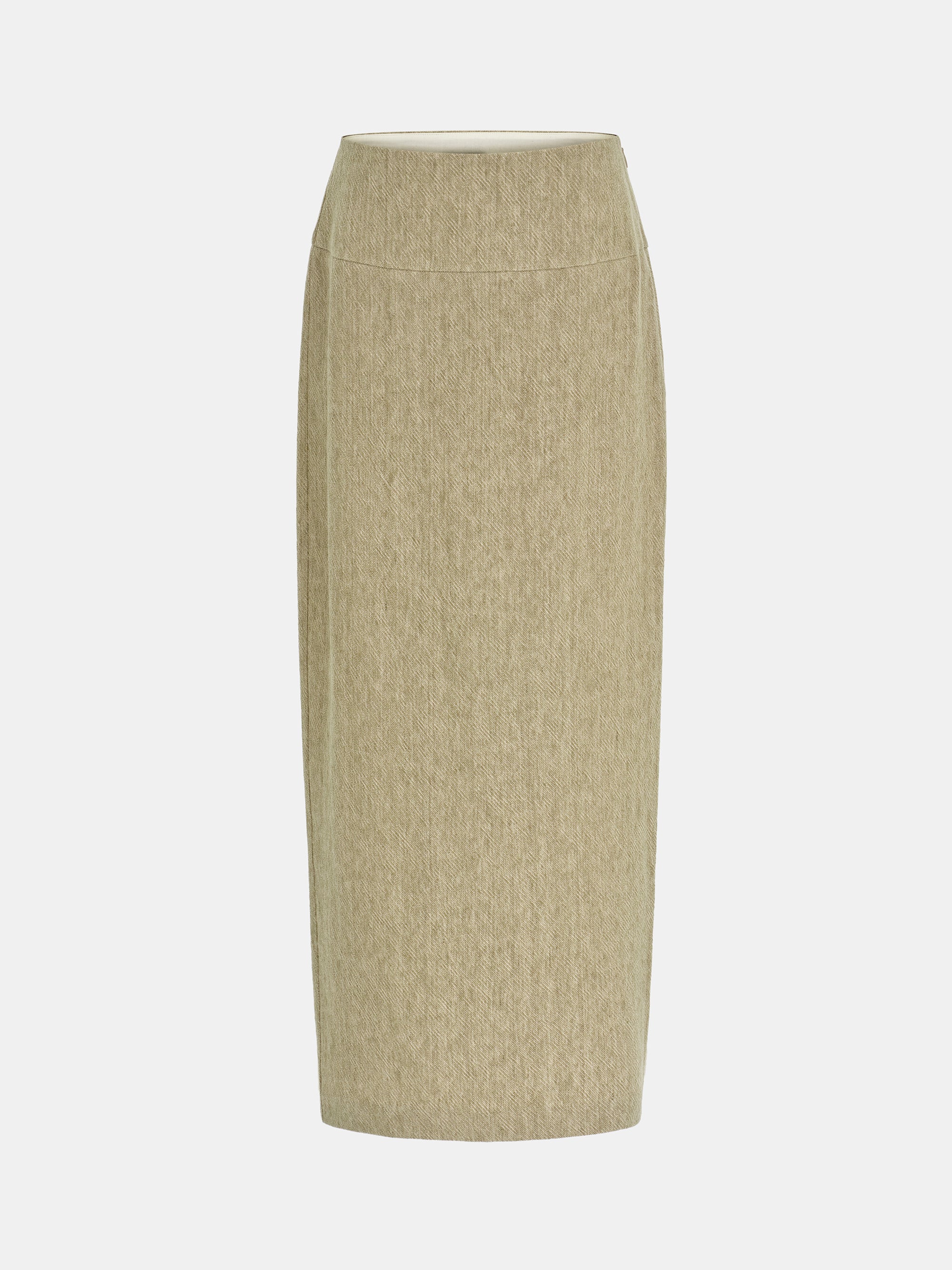 Reve Side-Slit Linen-Blend Skirt, Beige