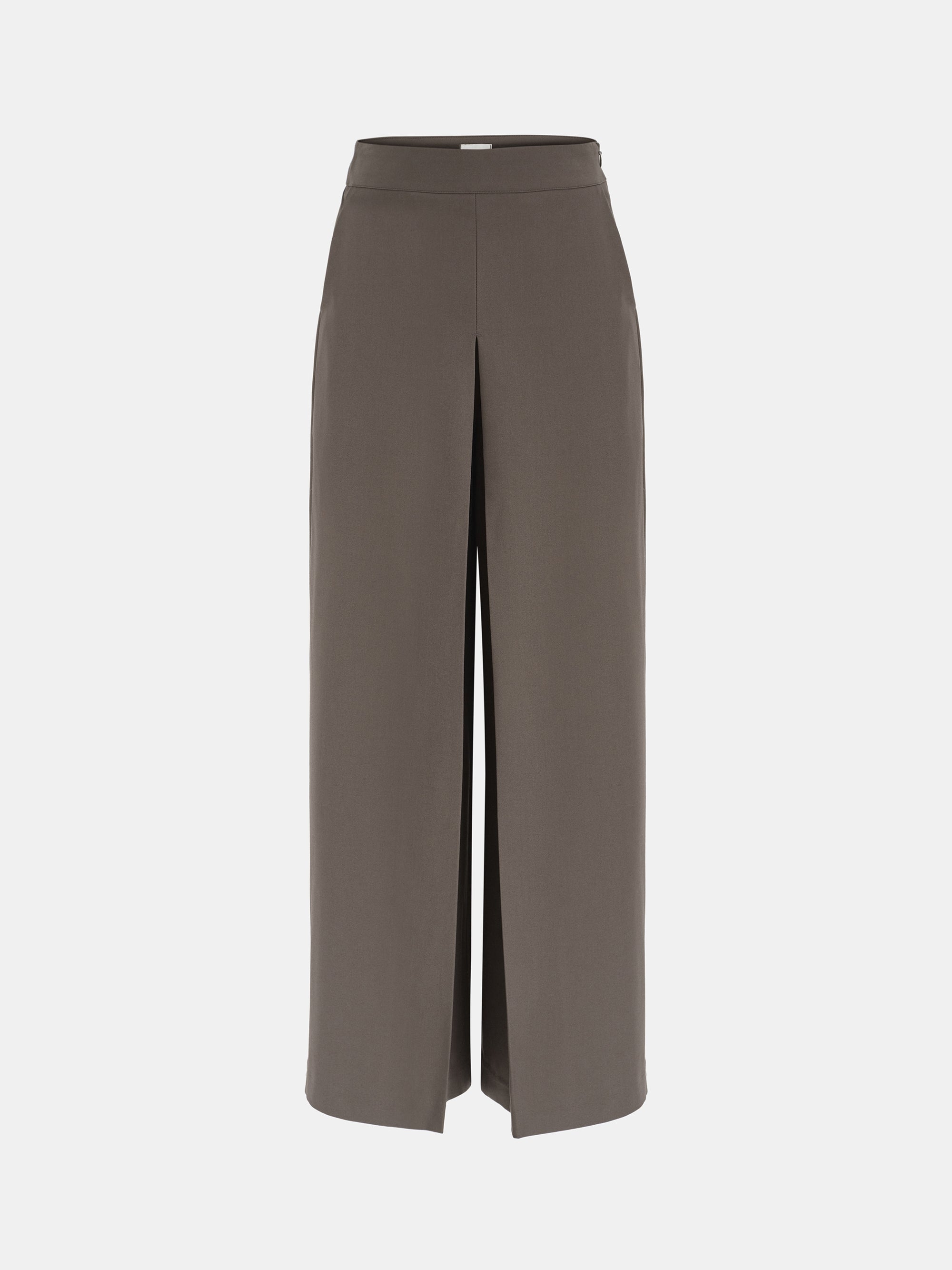 Thalia Box-Pleat Wide Trousers, Mocha