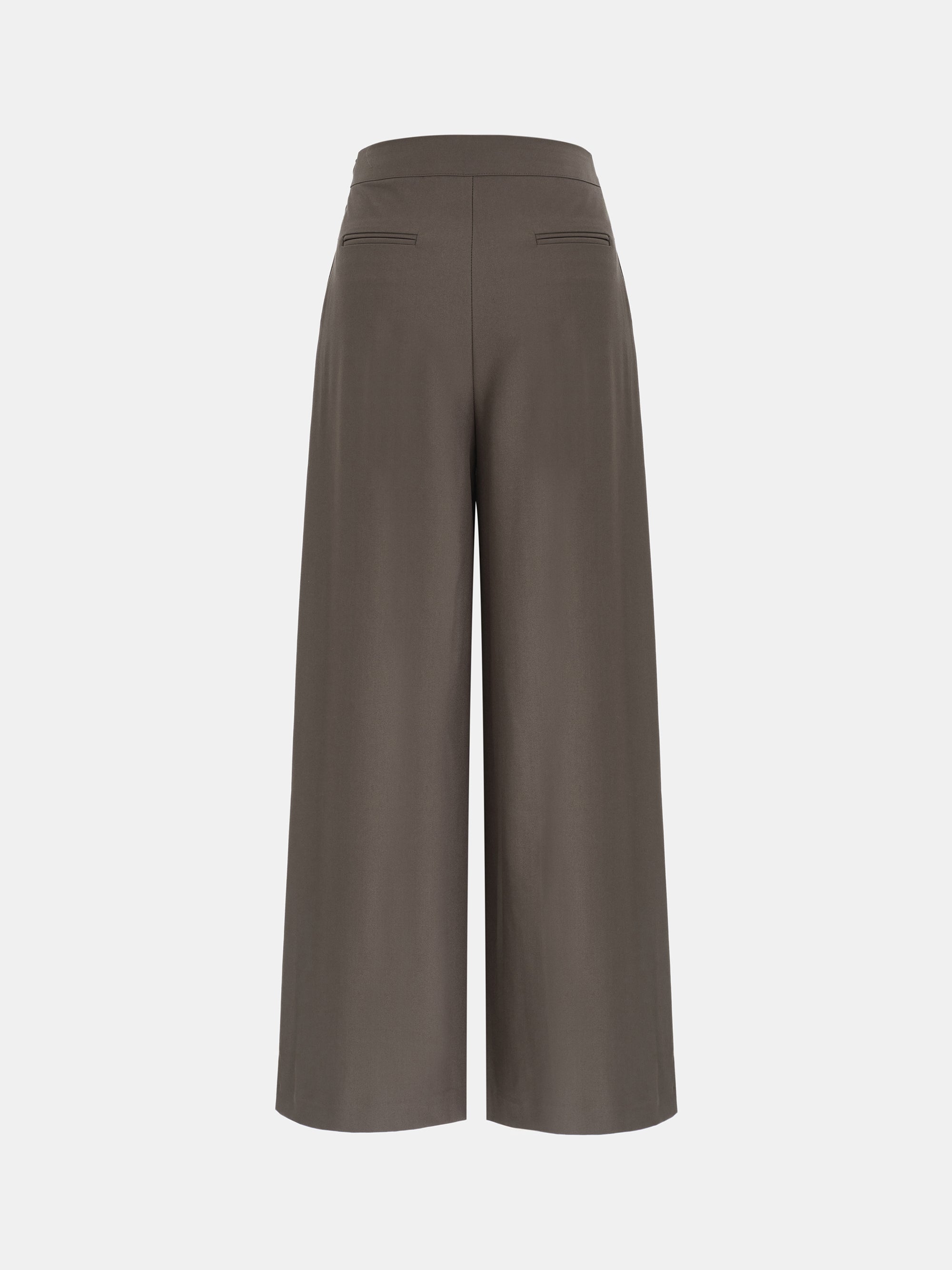 Thalia Box-Pleat Wide Trousers, Mocha
