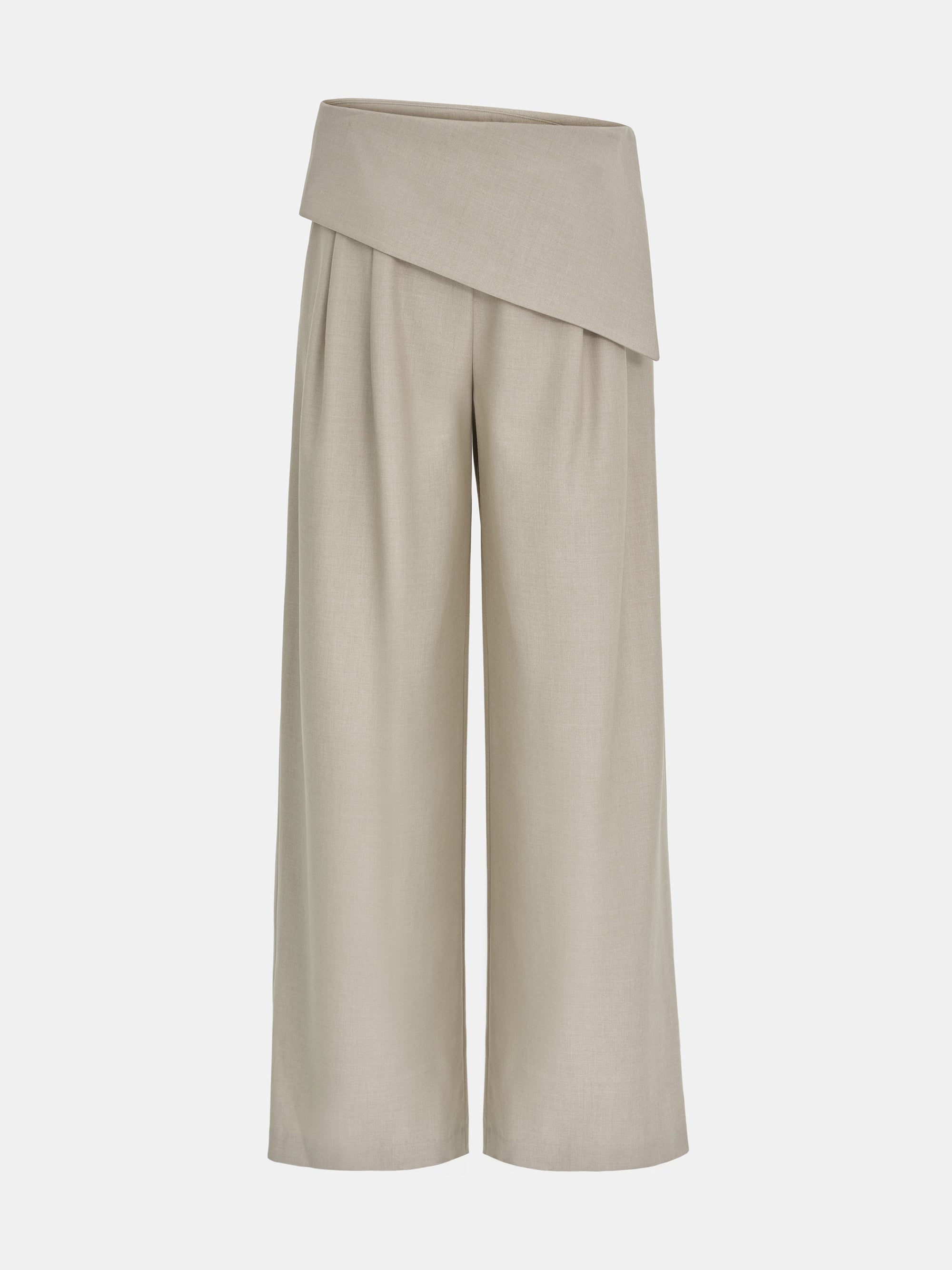 Asymmetric Folded Trousers, Beige