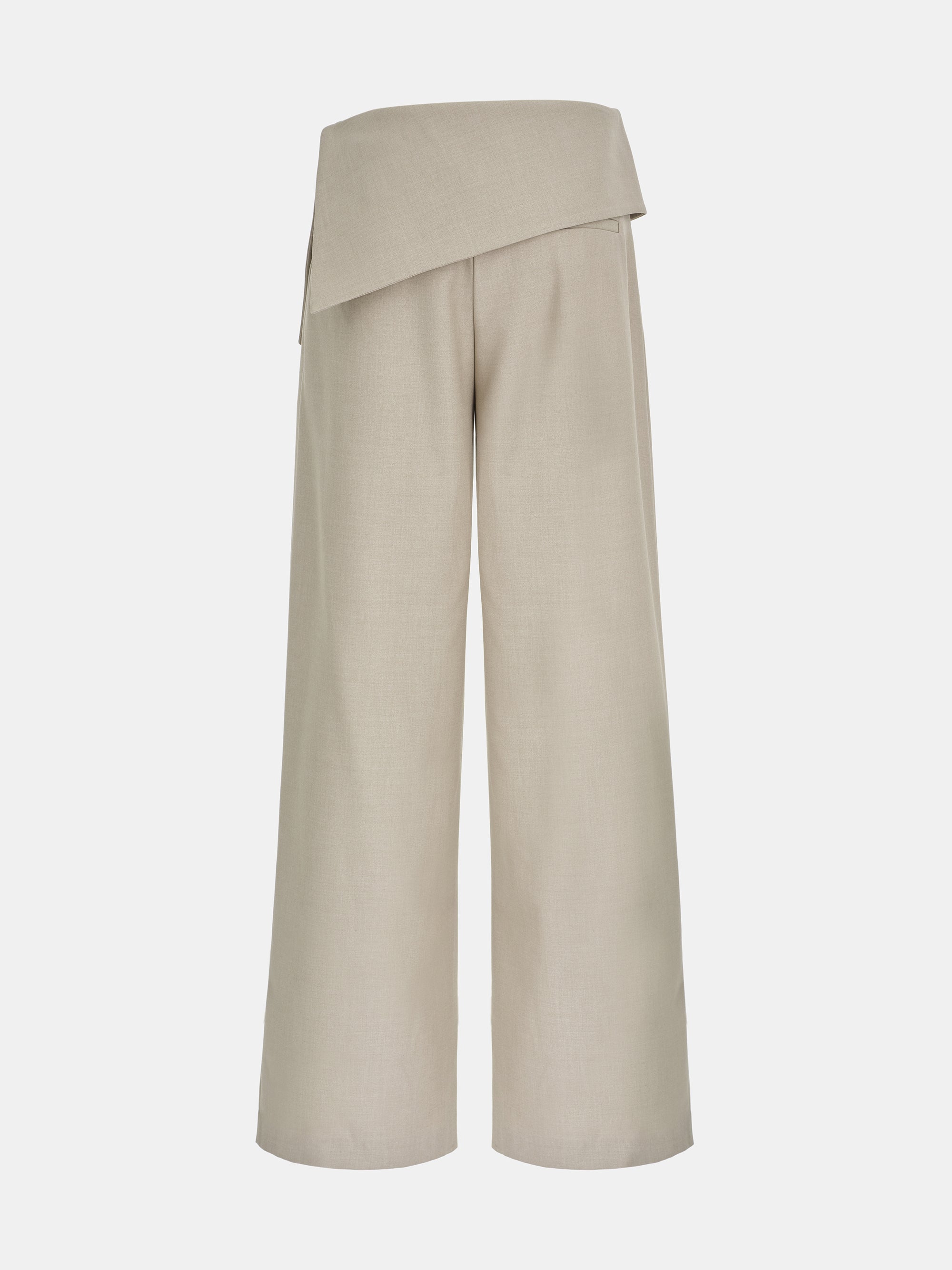 Asymmetric Folded Trousers, Beige