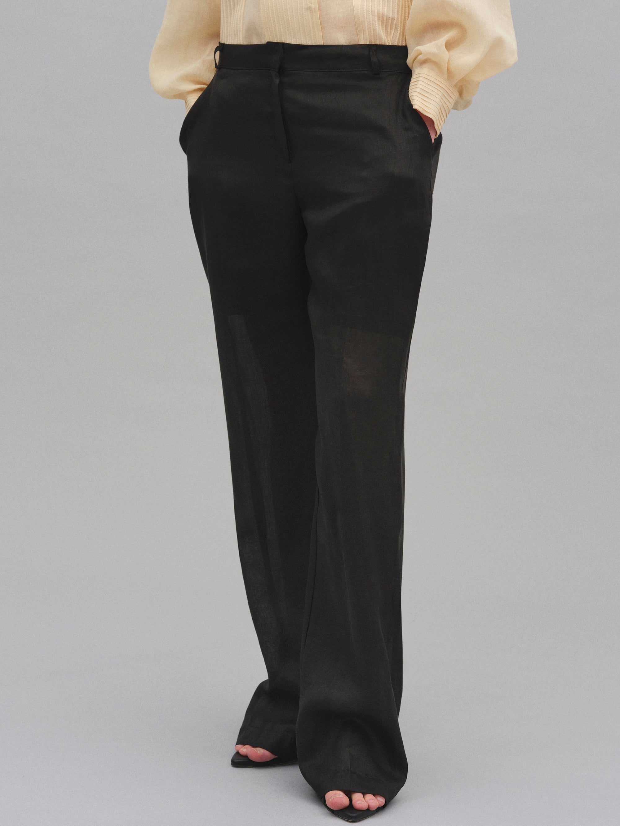 Arny Semi-Sheer Linen Pants, Black