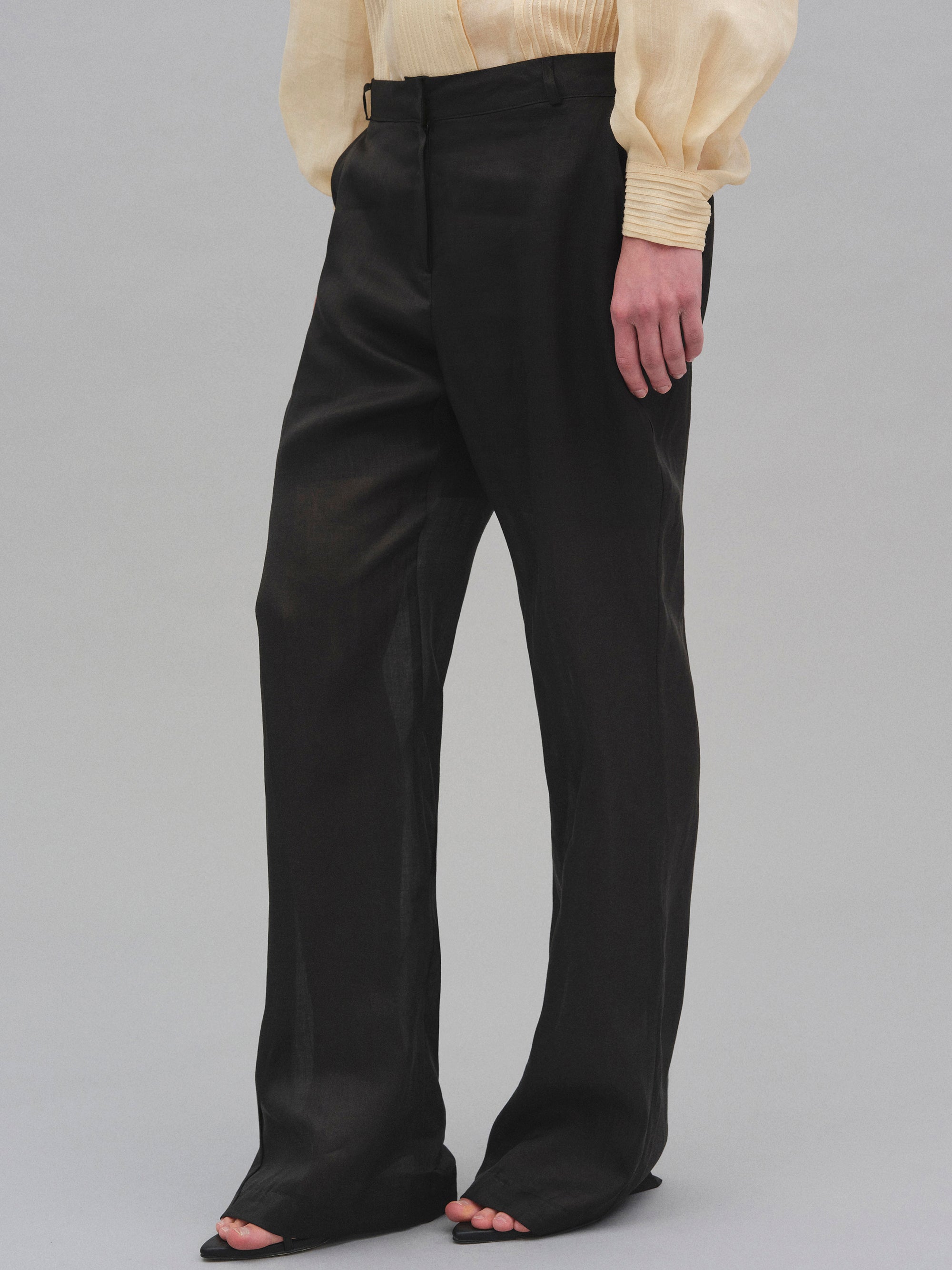 Arny Semi-Sheer Linen Pants, Black