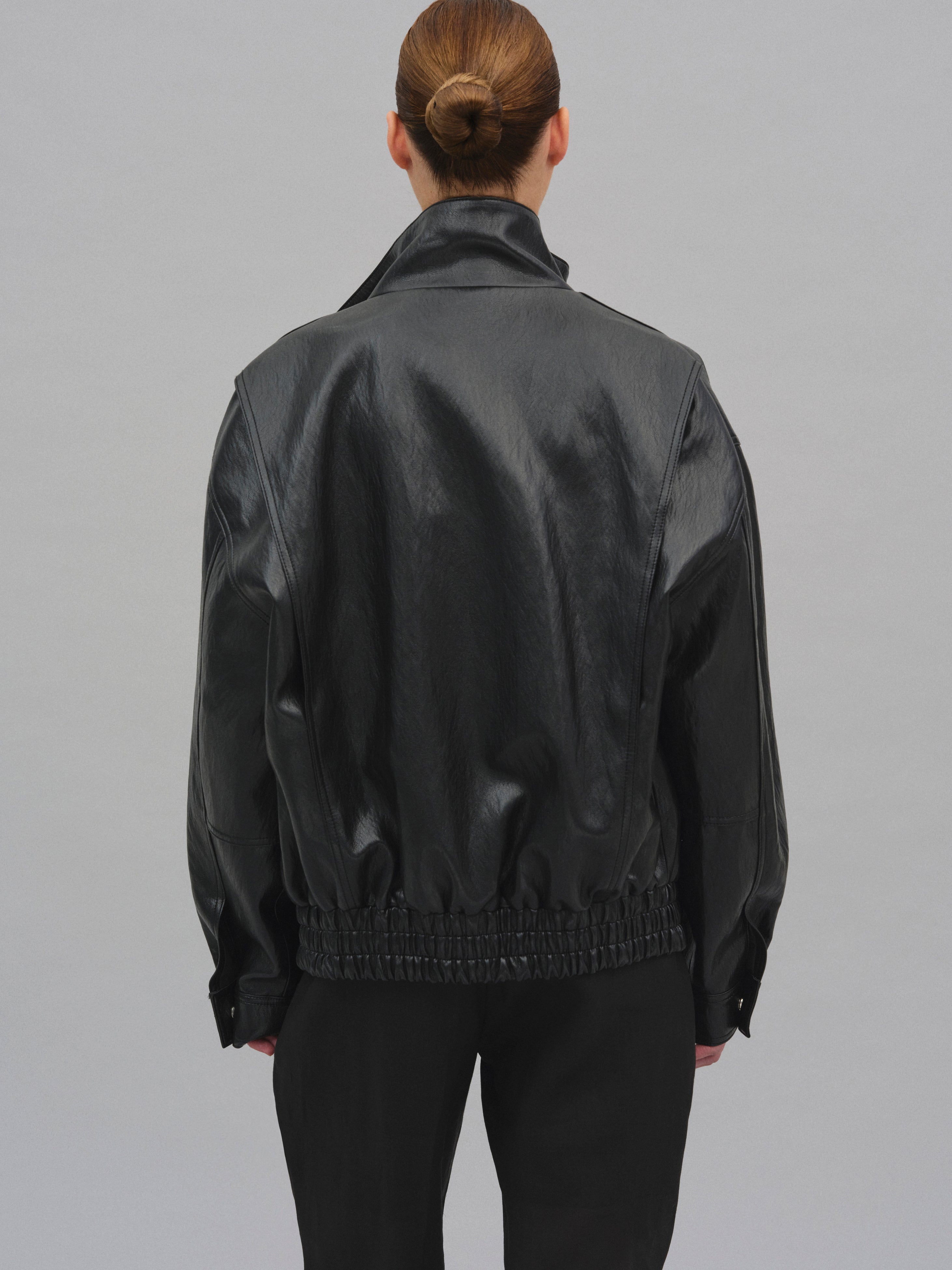 ジャケット・アウター solid short fake leather bomber jacket solid fake leather short bomber jacket