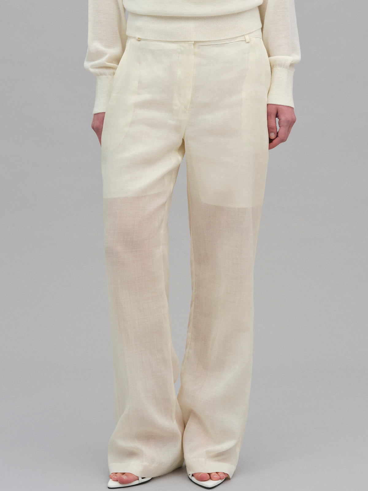 Arny Semi-Sheer Linen Pants, Ivory