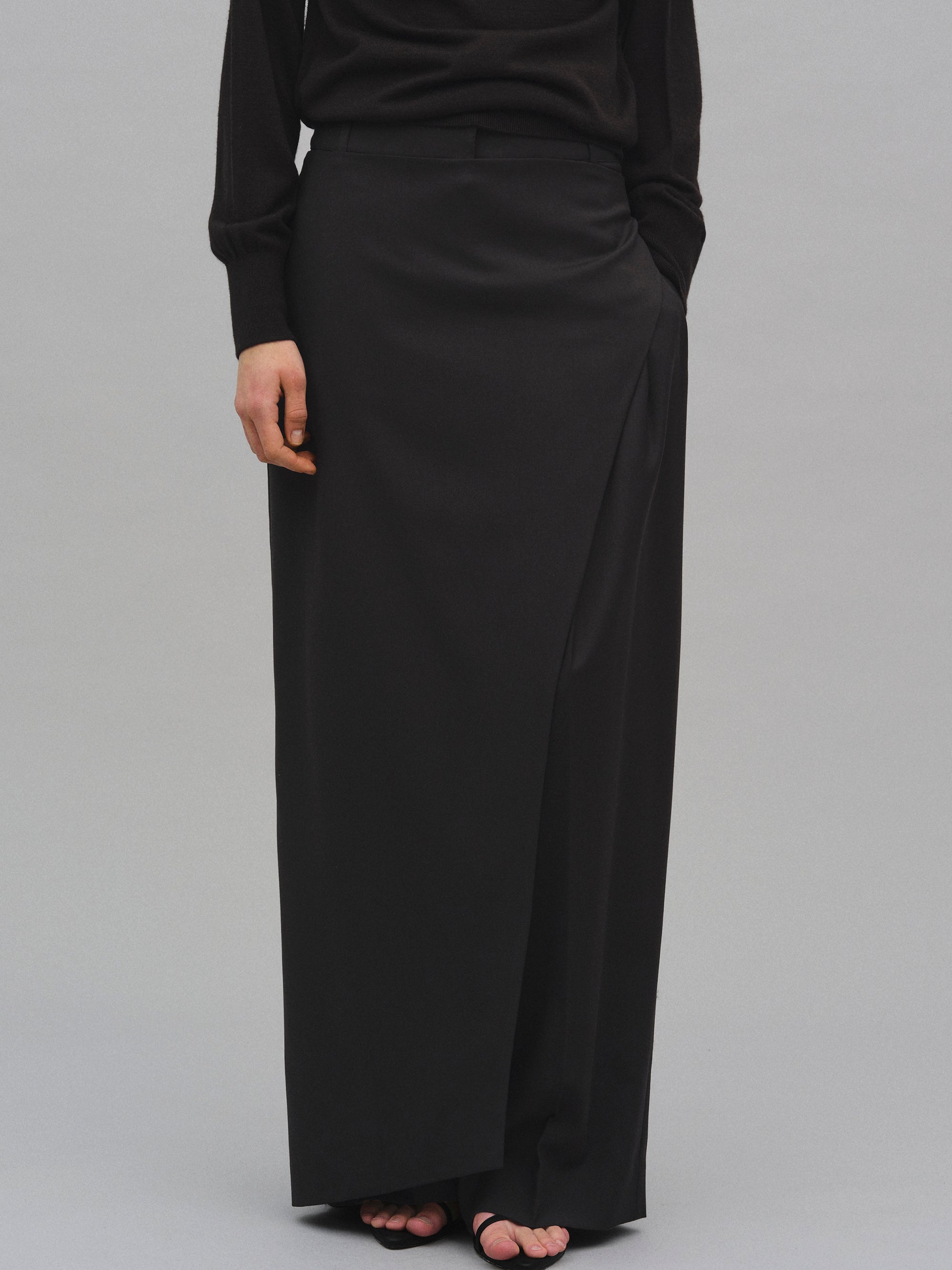 Wrap Belt Wide Trousers, Black