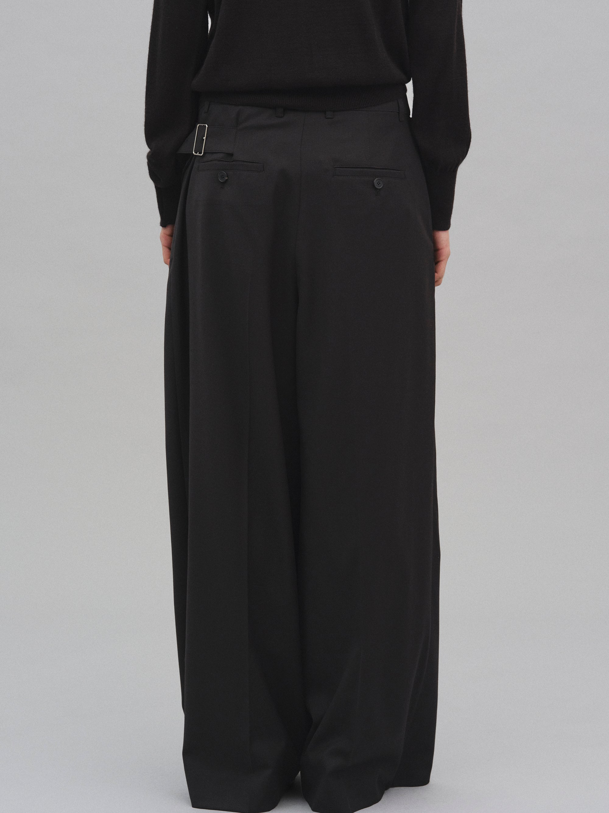 Wrap Belt Wide Trousers, Black