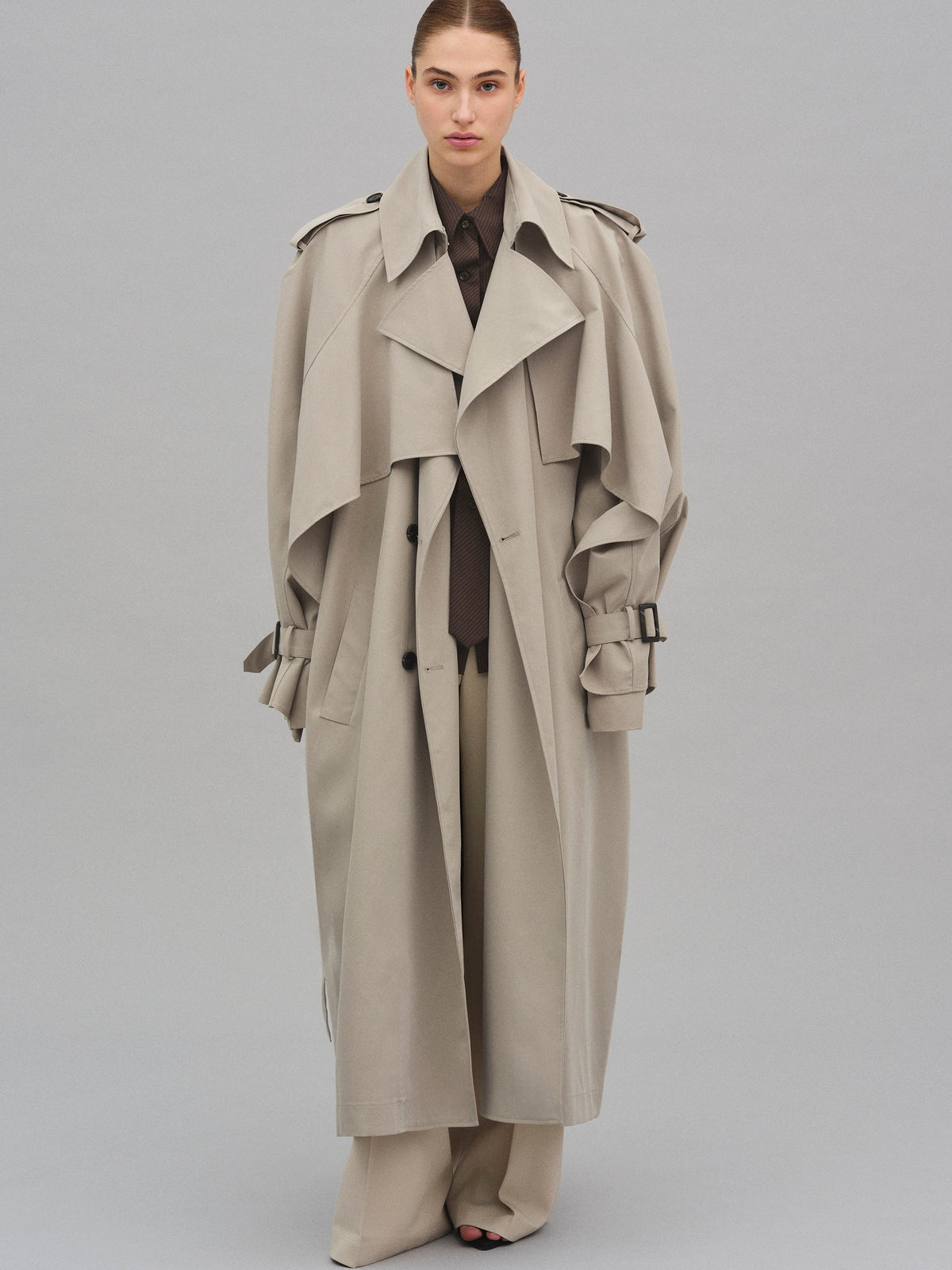 Rufus Caped Trench Coat, Beige