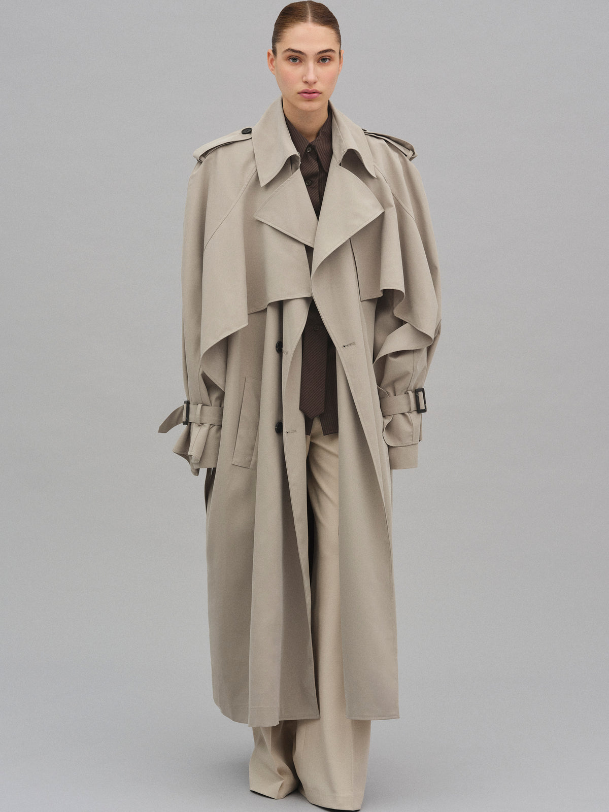 Rufus Caped Trench Coat, Beige