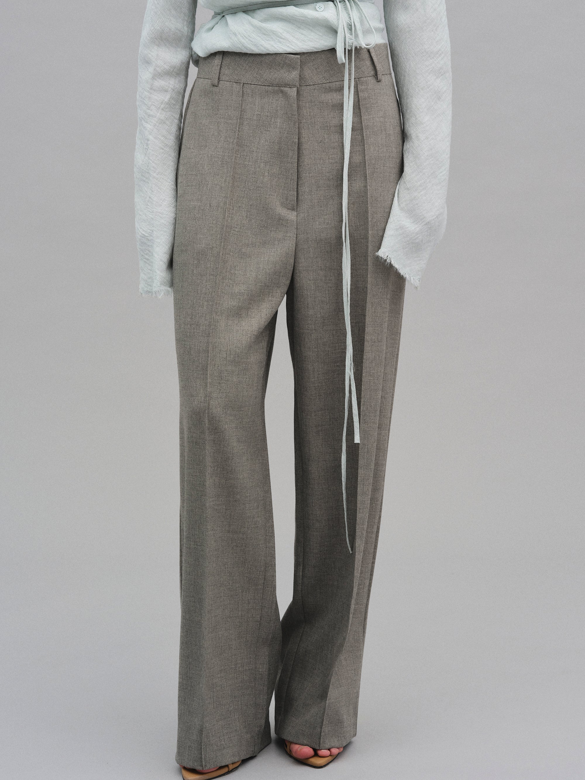 Creased Melange Trousers, Khaki