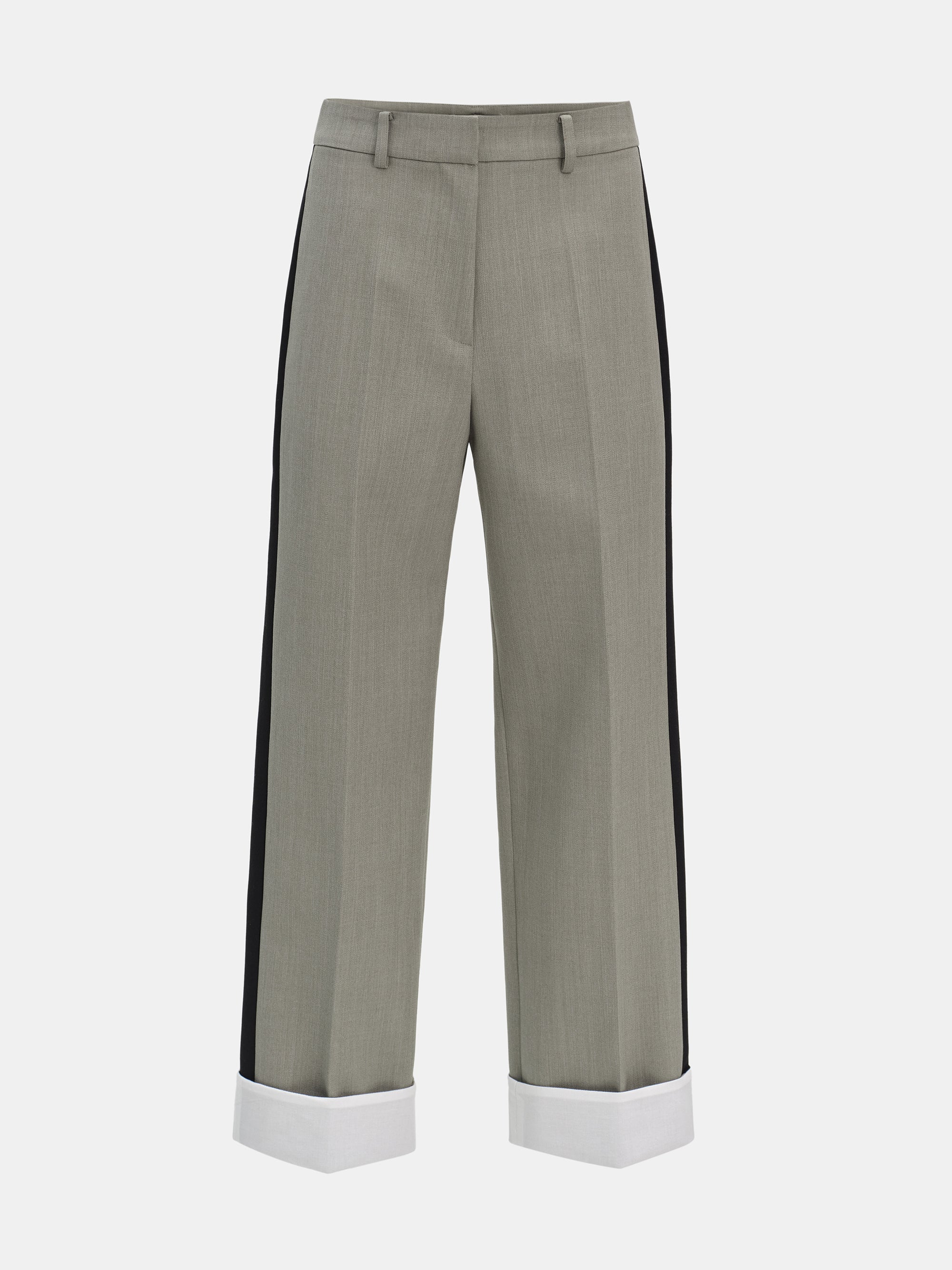 Colorblock Cuffed Trousers, Khaki