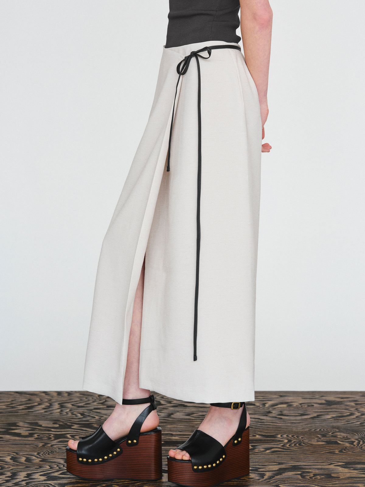 Osyne Wrap Linen Skirt, Ivory