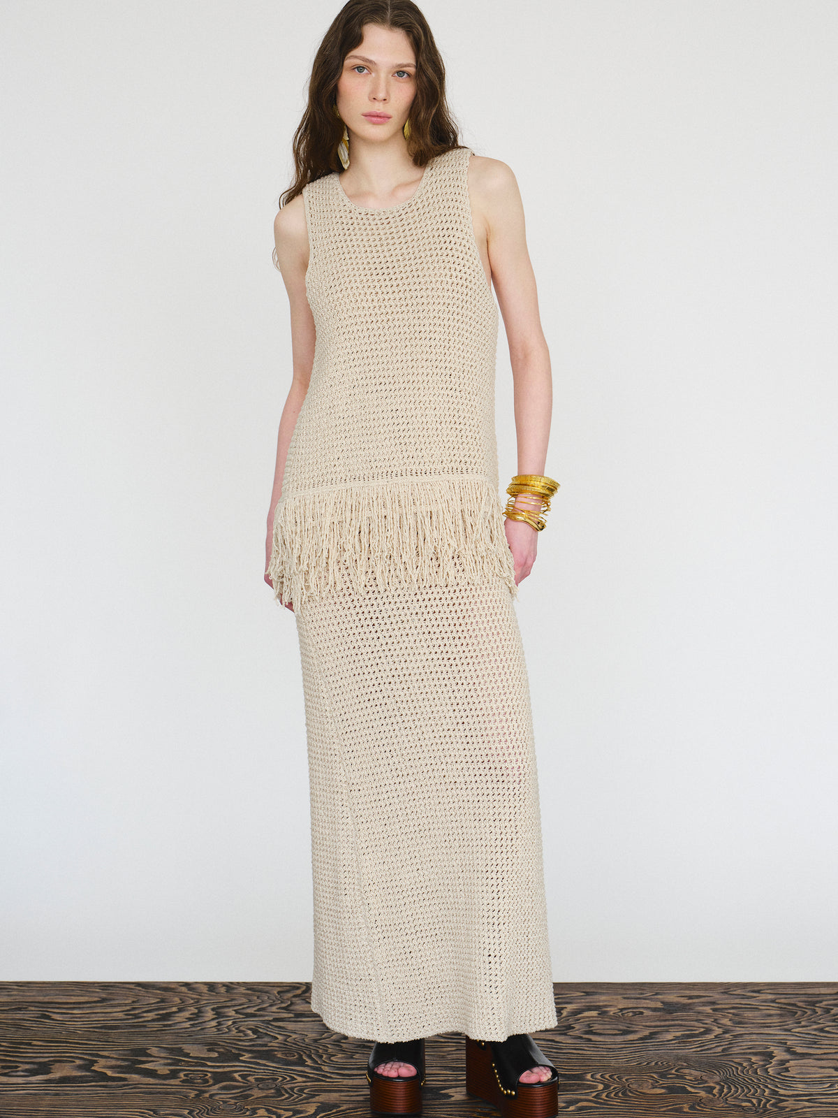 Veronica Crochet Maxi Dress, Natural