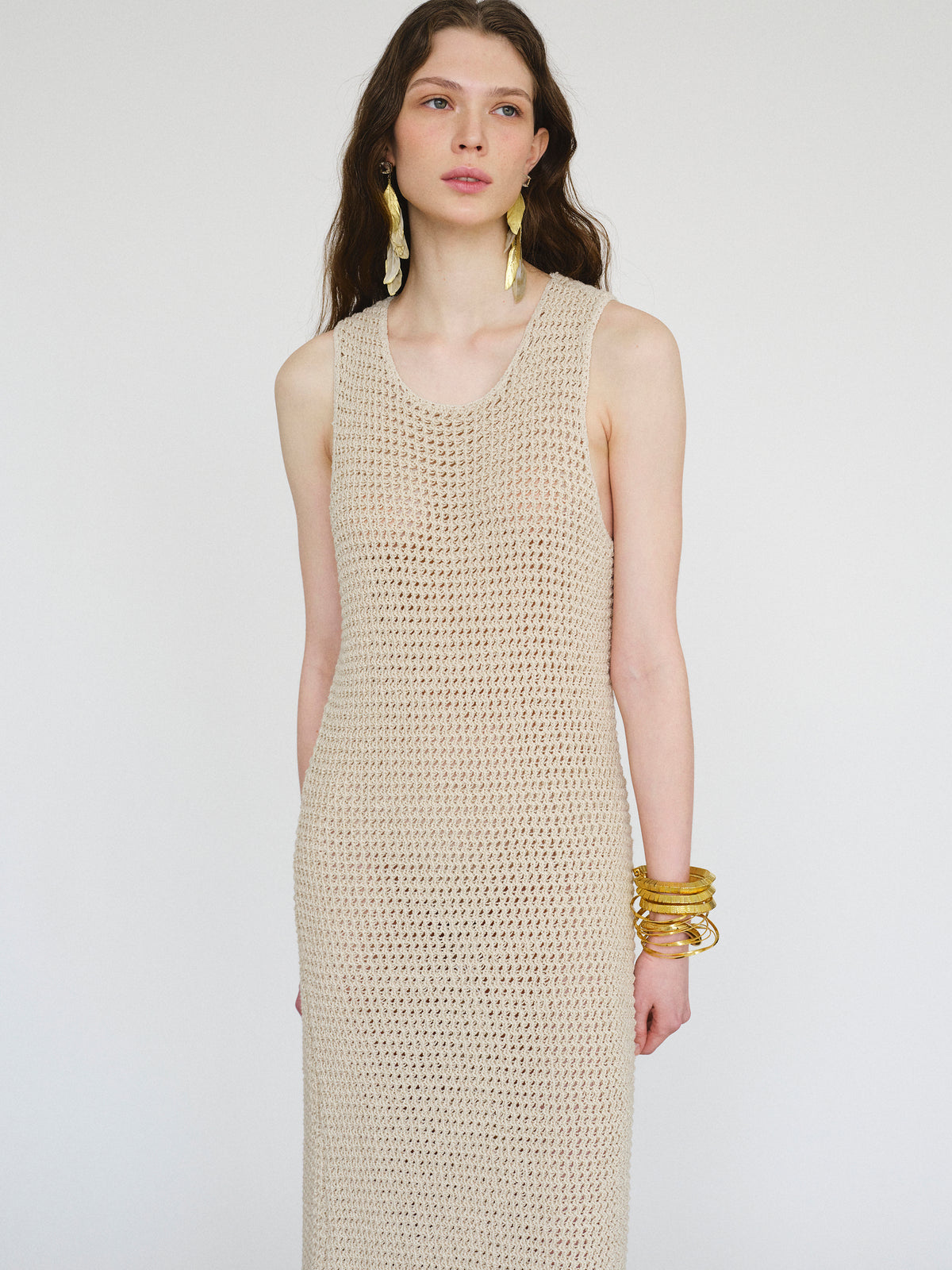 Veronica Crochet Maxi Dress, Natural